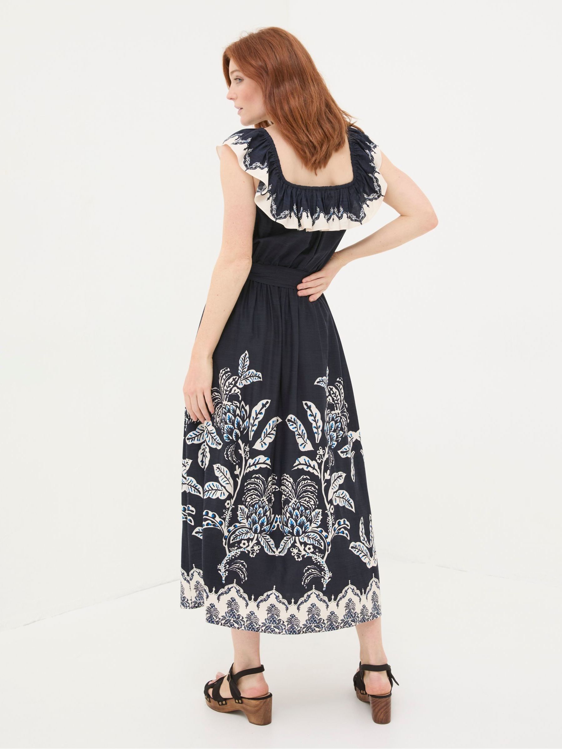 Ezra Blue Damask Midi Dress - Image 3 of 7