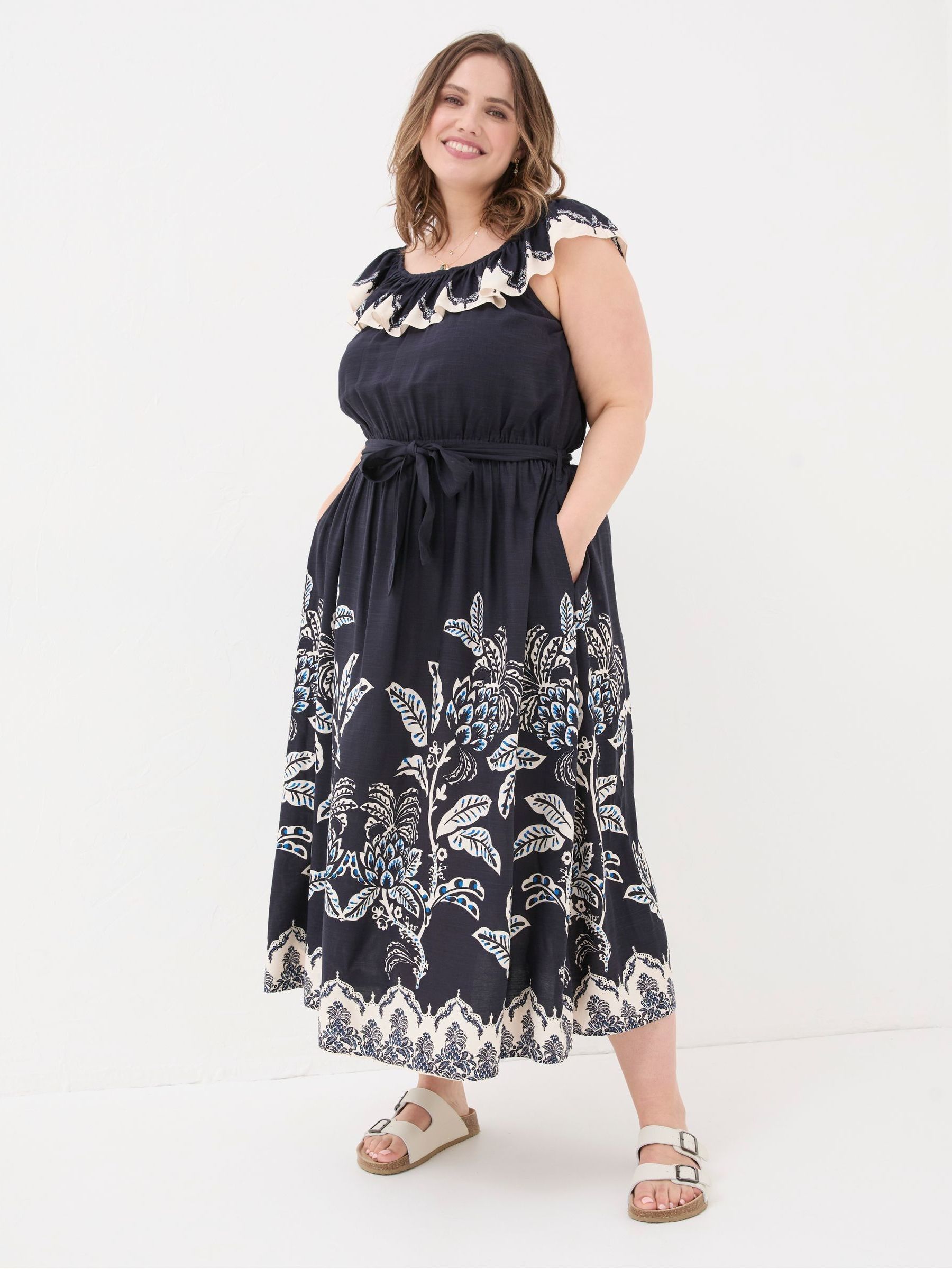 midi blue damask dress BURU Exclusive Blue Damask Ashbourne Midi Dress Blue Damask / S