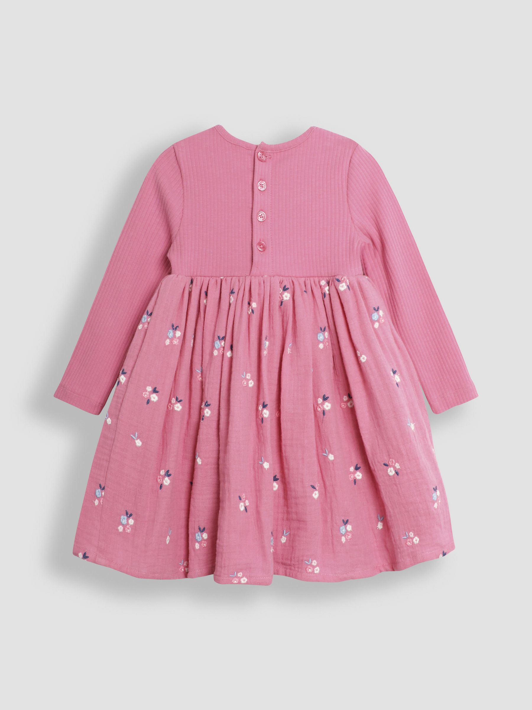 Rose Pink Floral Embroidered Rib Cheesecloth Dress - Image 2 of 3