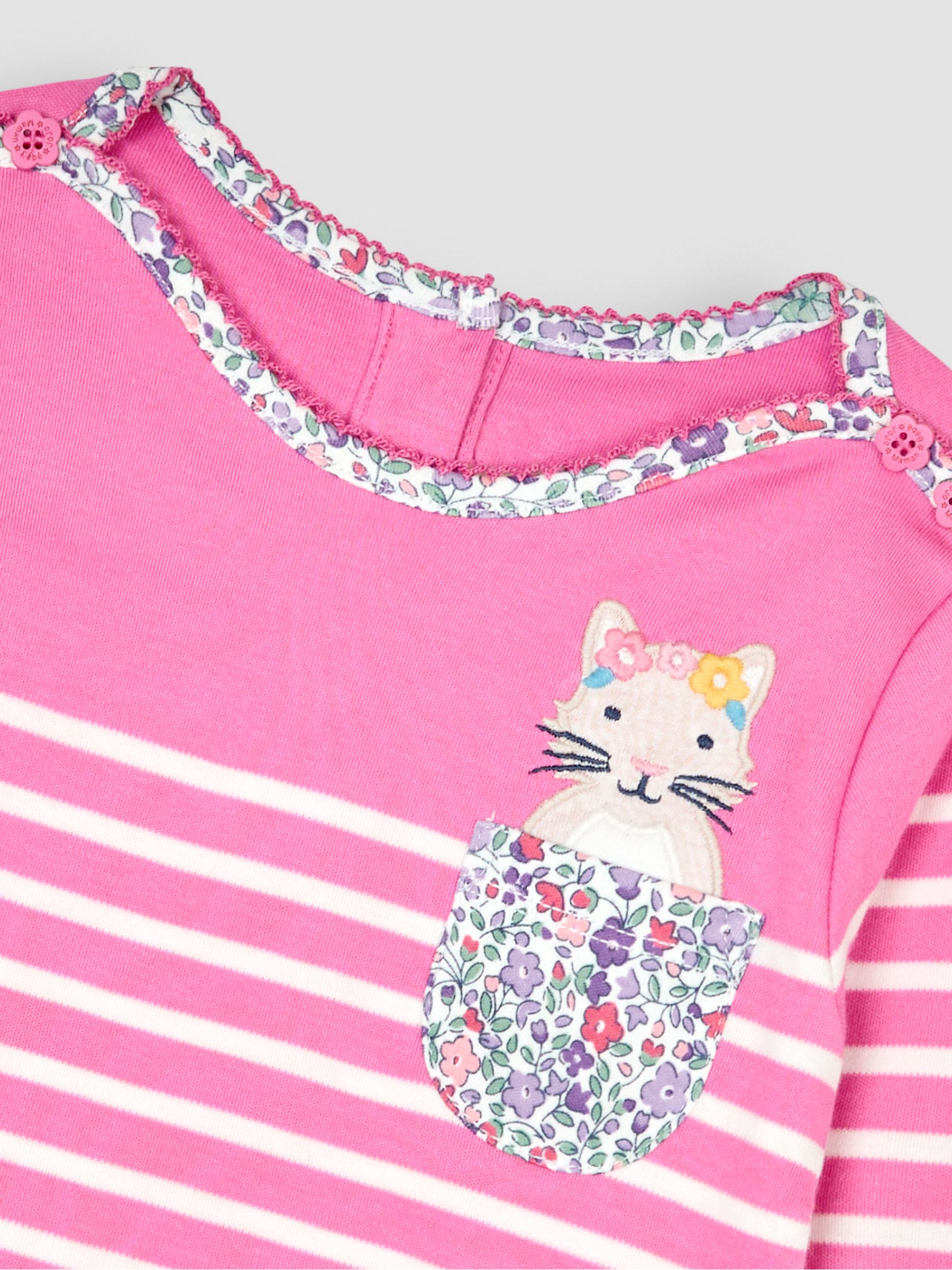 Fuchsia Pink Cat Cotton Long Sleeve Pocket Breton Top - Image 3 of 3