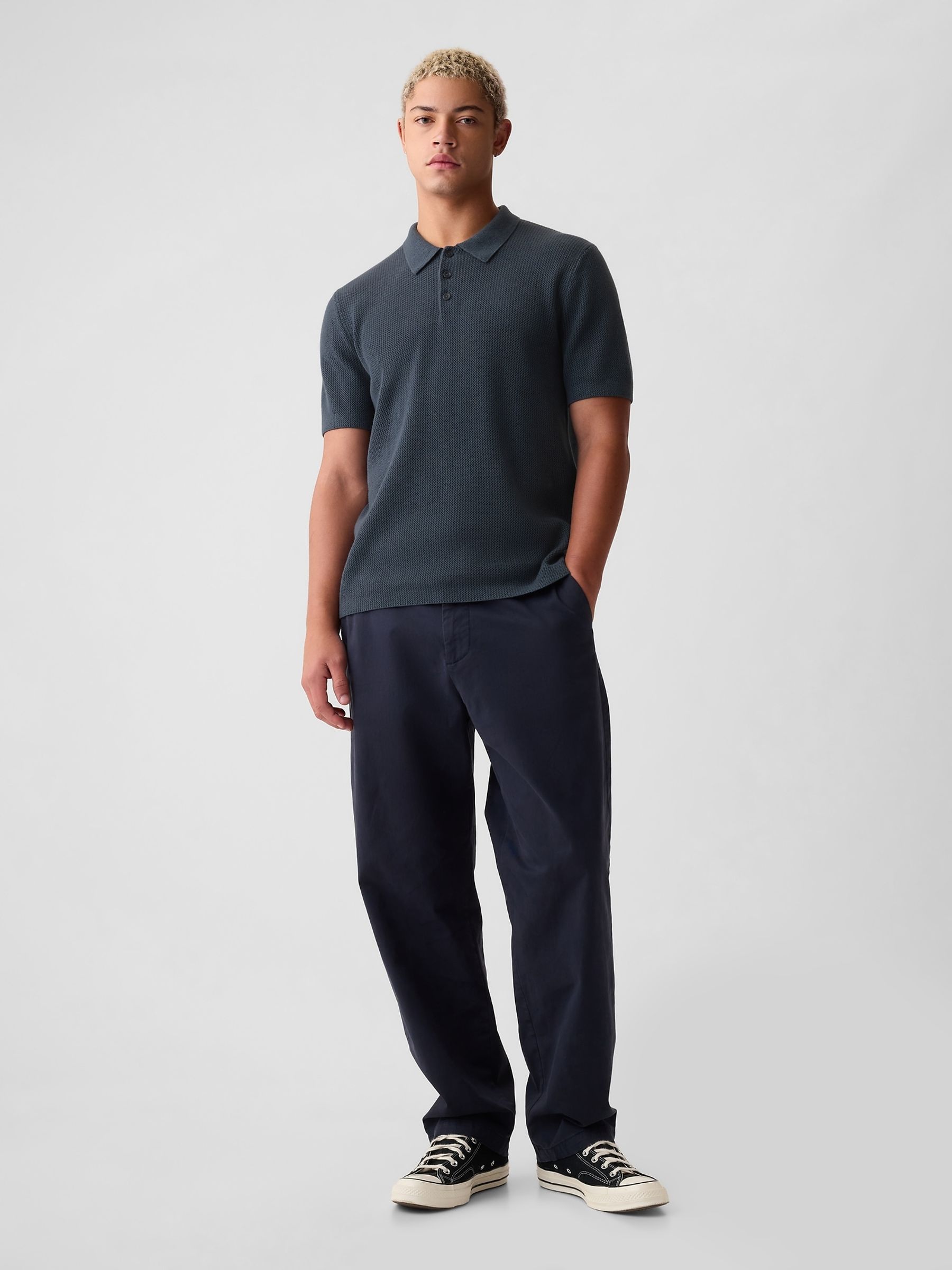 Blue Cotton Textured Short Sleeve Polo Shirt - Image 3 of 4