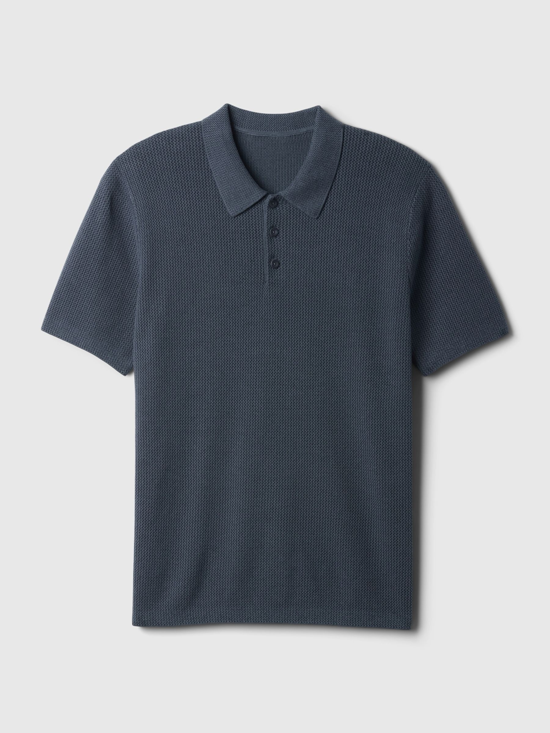 Blue Cotton Textured Short Sleeve Polo Shirt - Image 4 of 4 Blue Cotton Textured Short Sleeve Polo Shirt - Image 4 of 4