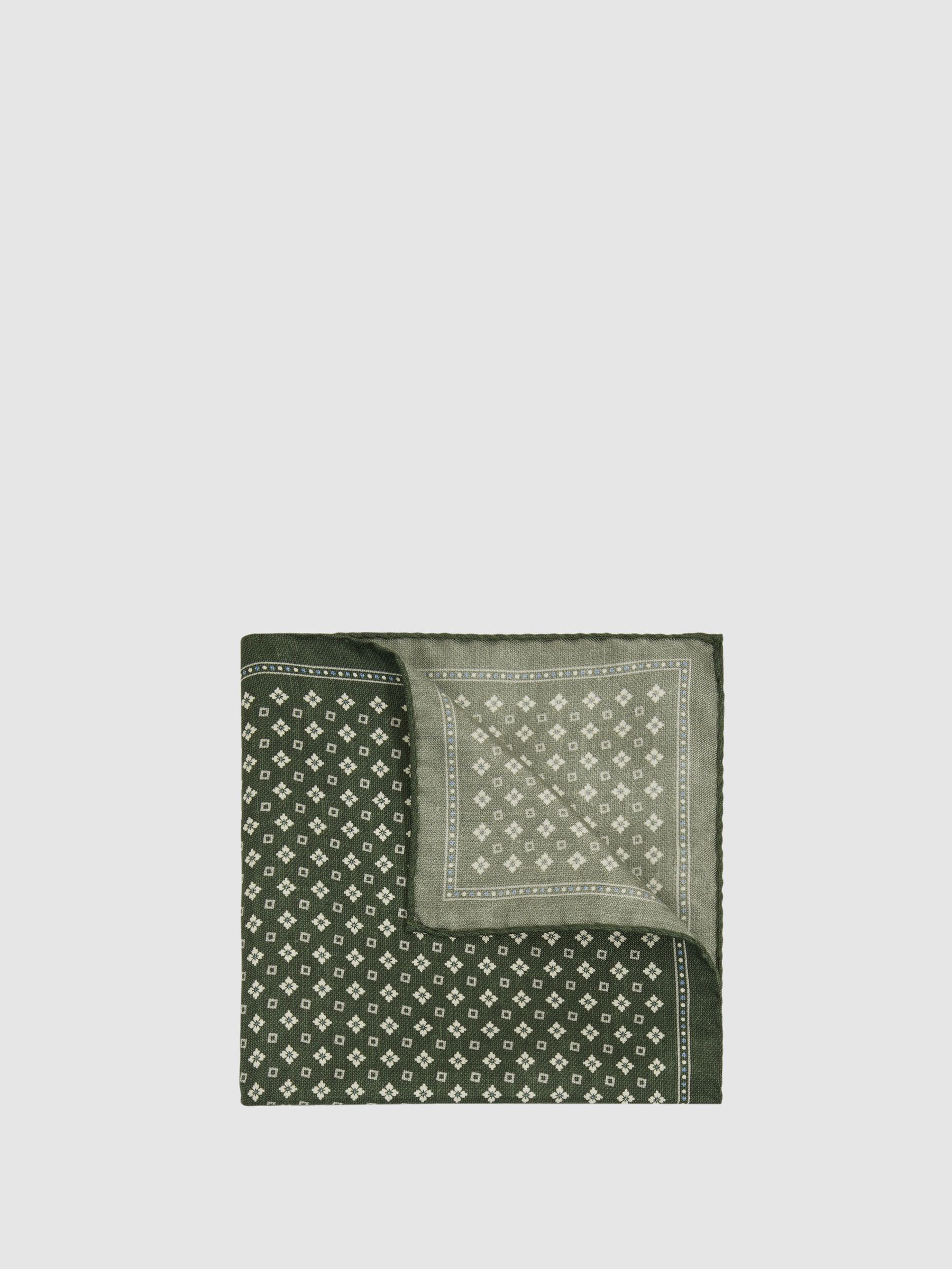 Reversible Silk Pocket Square in Olive - Image 1 of 5