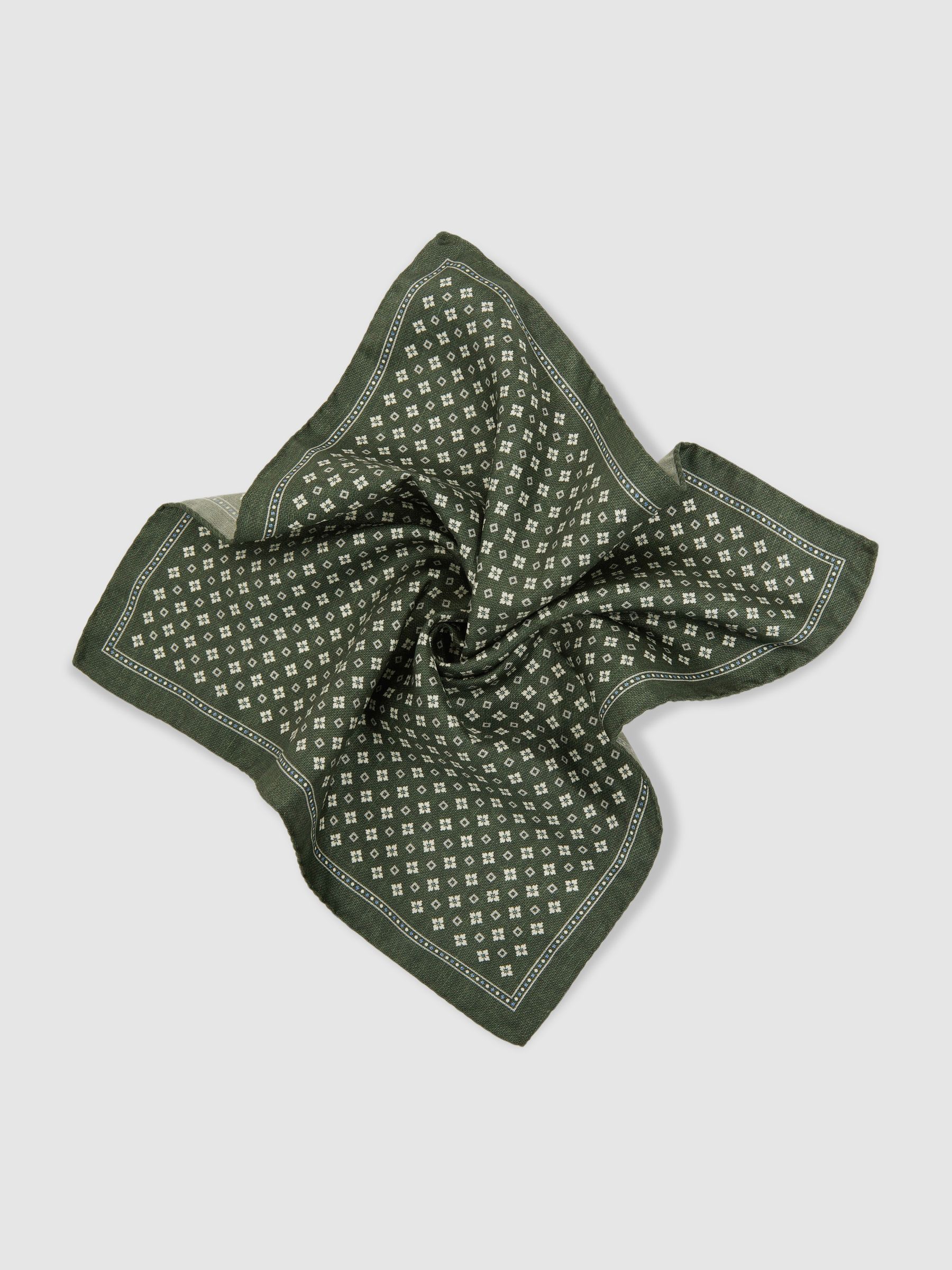 Reversible Silk Pocket Square in Olive - Image 3 of 5