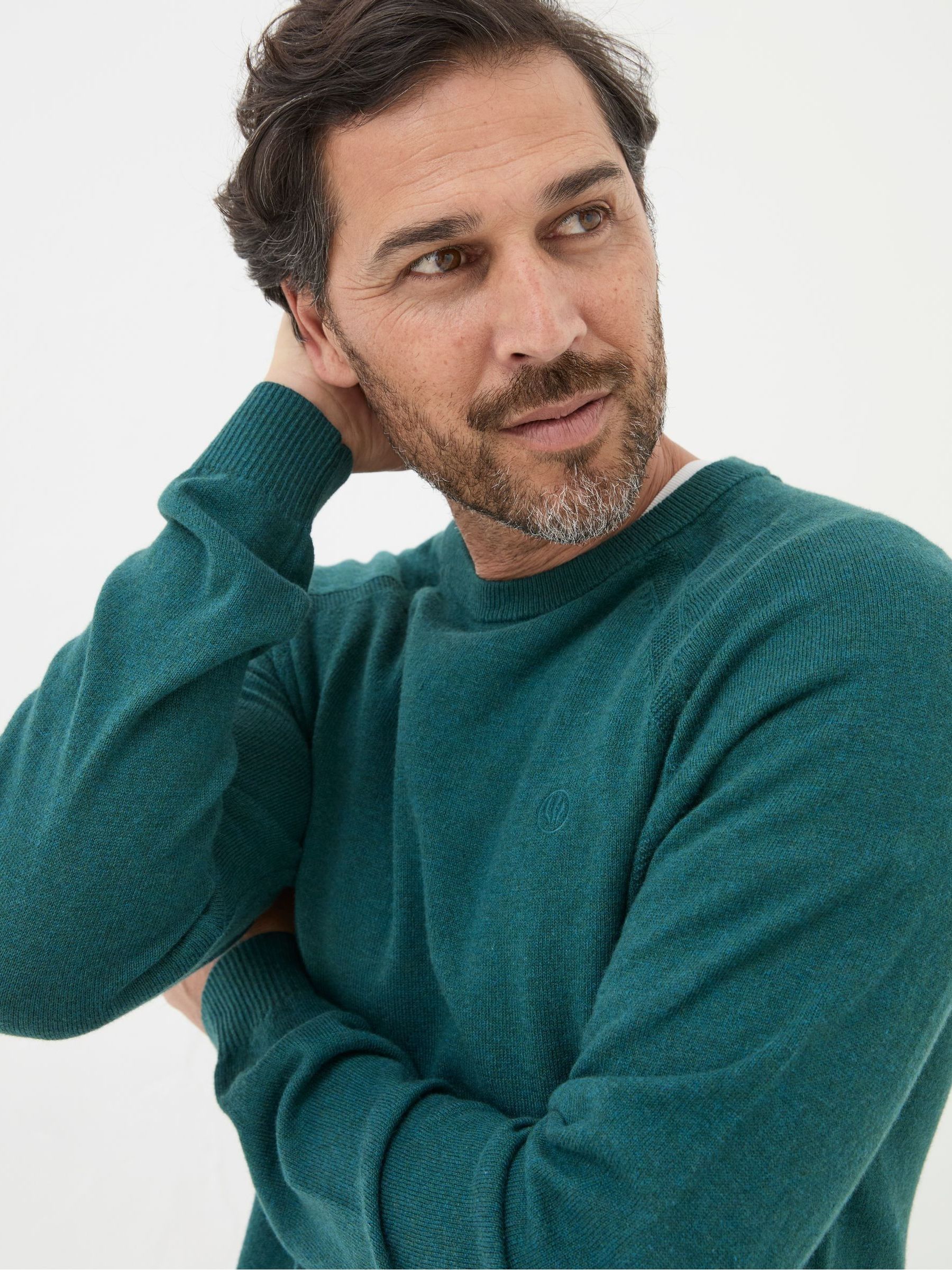 Rye Teal Blue Cotton Cashmere Crew Neck Jumper FatFace