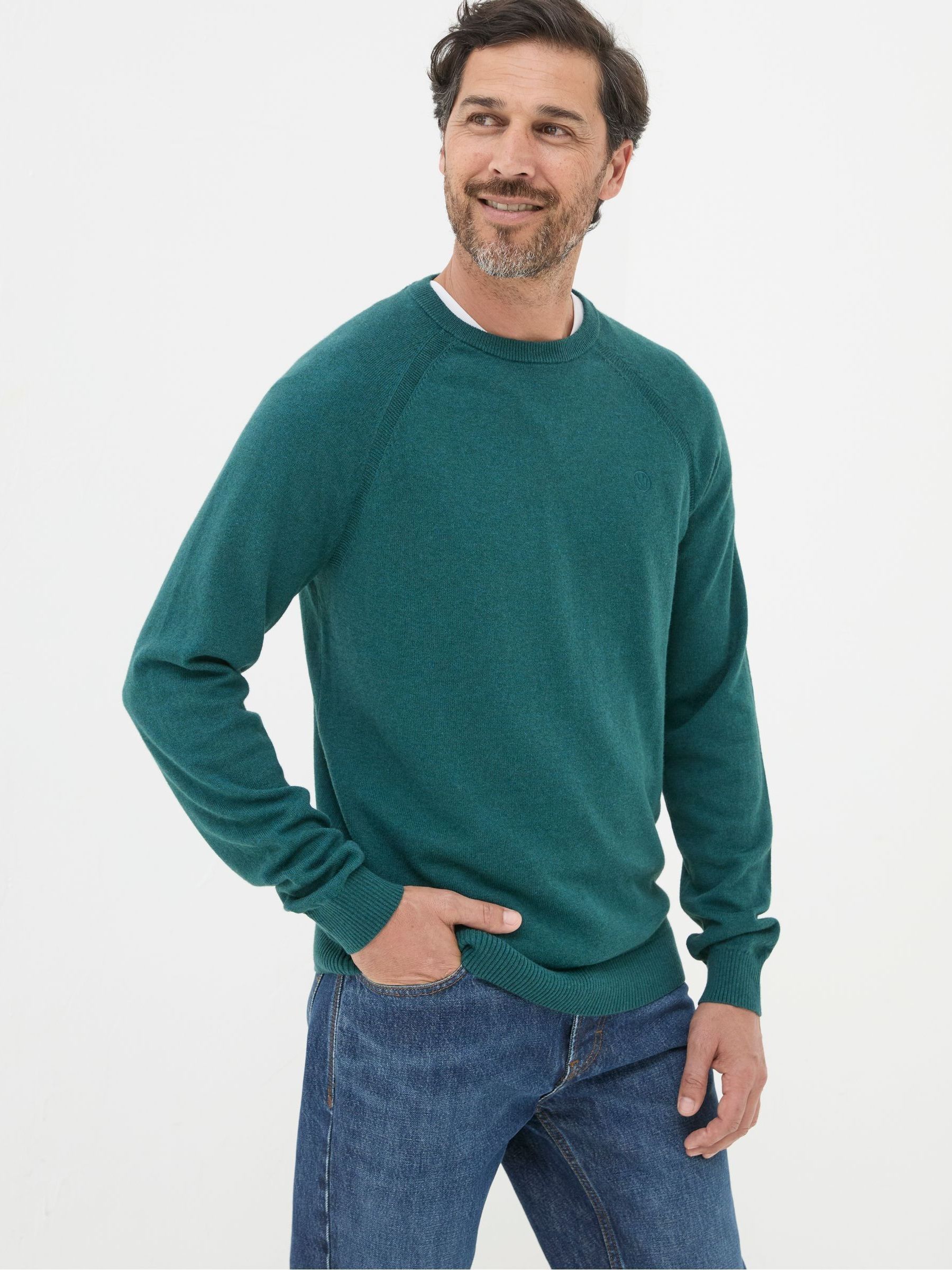 Rye Teal Blue Cotton Cashmere Crew Neck Jumper - Image 2 of 6