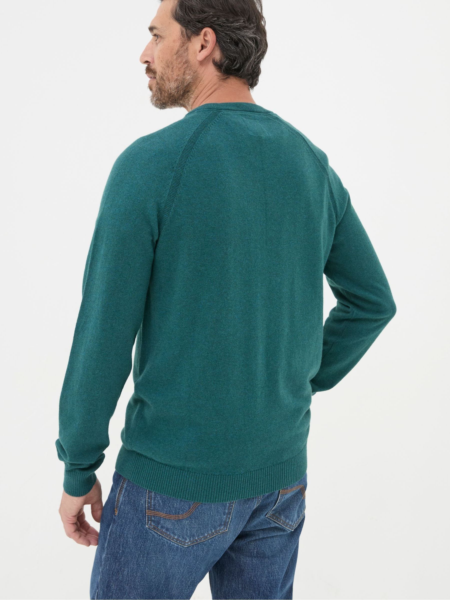 Rye Teal Blue Cotton Cashmere Crew Neck Jumper - Image 3 of 6