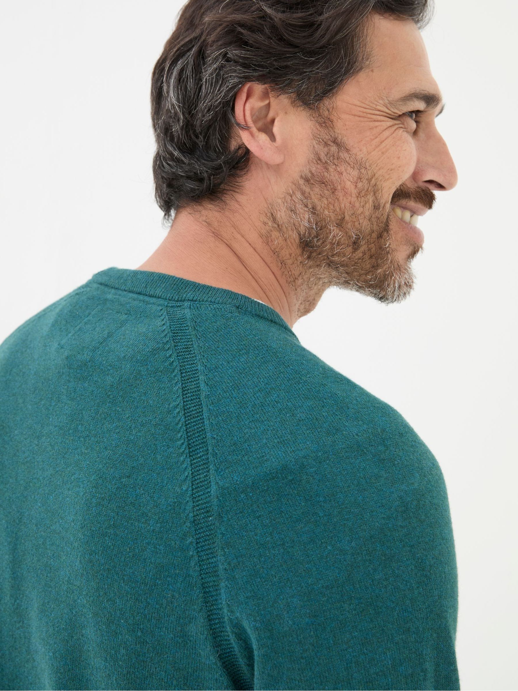 Rye Teal Blue Cotton Cashmere Crew Neck Jumper - Image 5 of 6