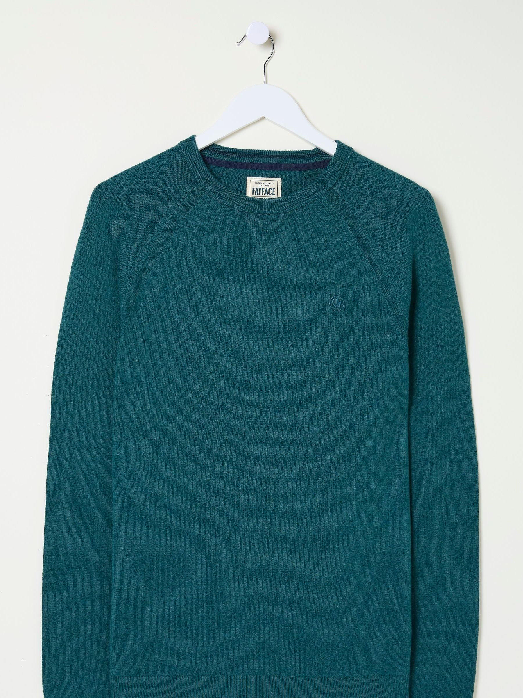 Rye Teal Blue Cotton Cashmere Crew Neck Jumper - Image 6 of 6