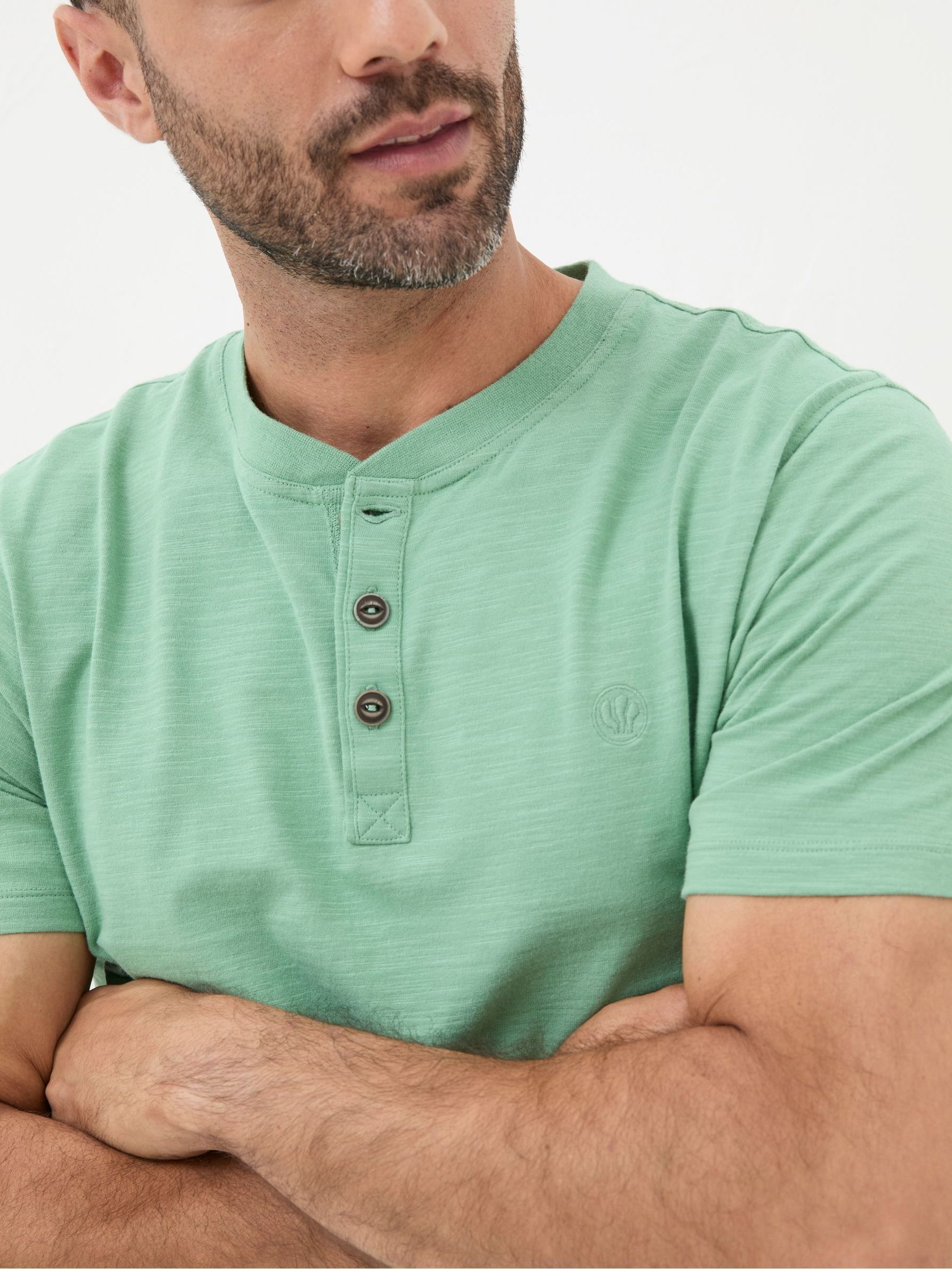 Mint Green 100% Cotton Woodside Slub Henley T-Shirt - Image 3 of 4