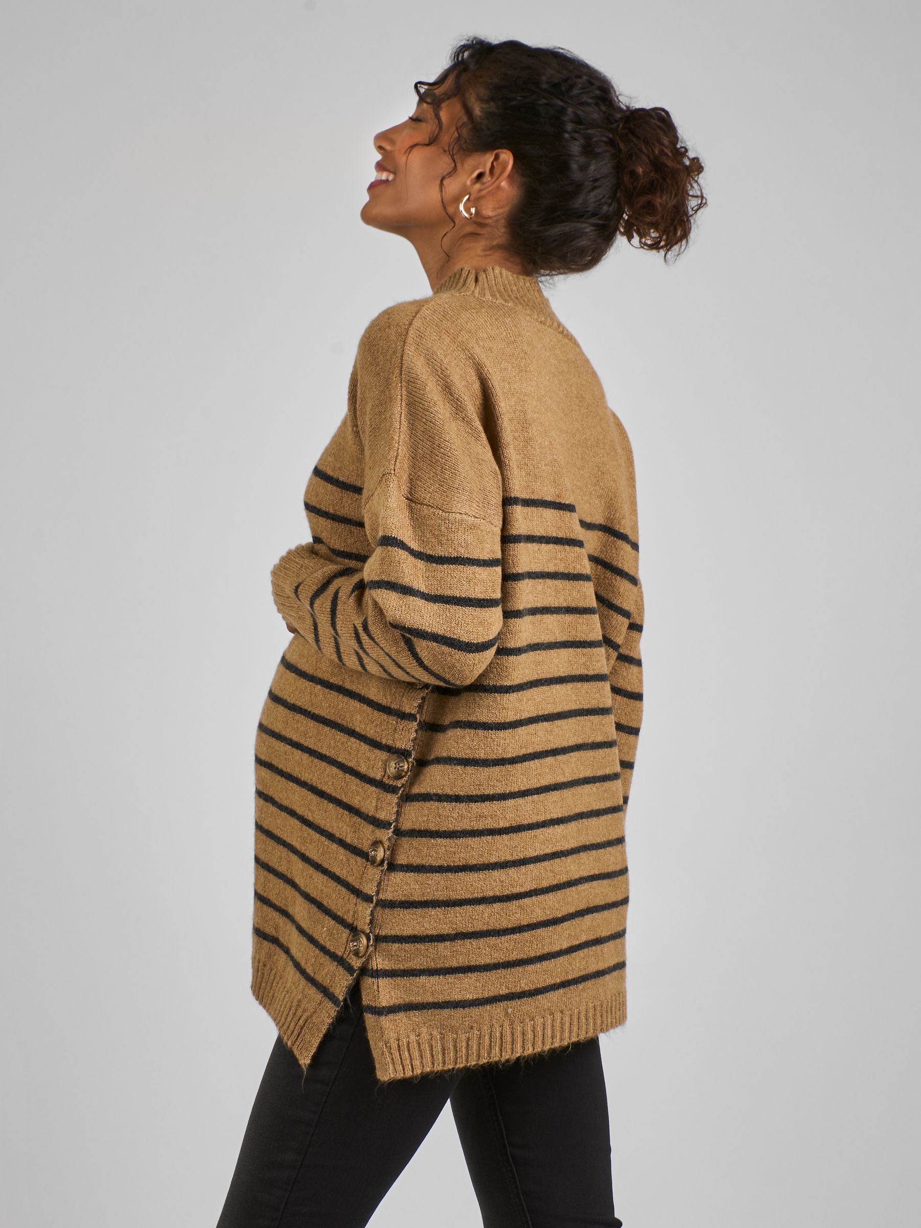 Camel Brown Stripe Turtle Neck Maternity & Nursing Jumper - Image 2 of 4