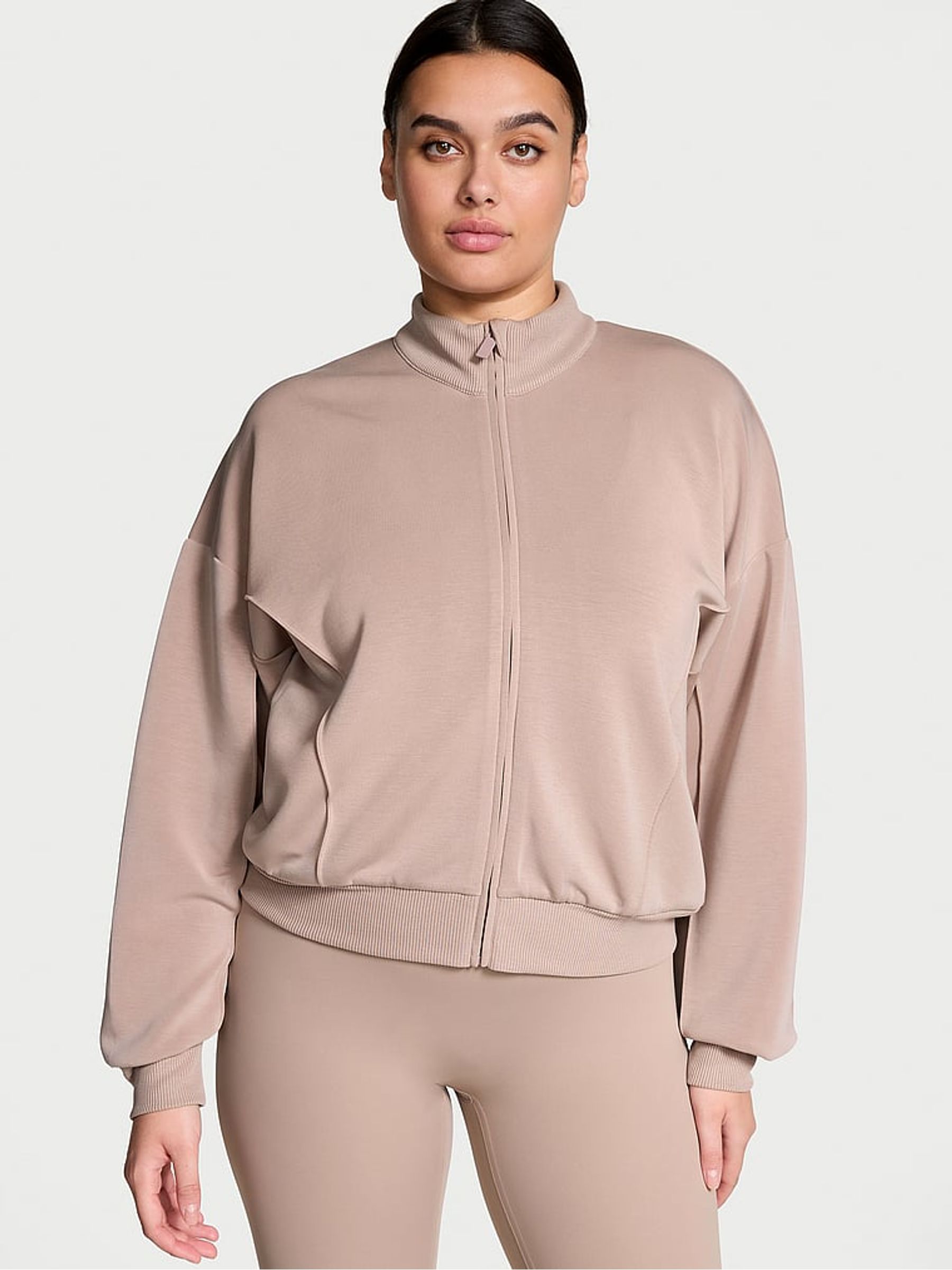 Candelight Rose Nude Featherweight Knit Full Zip Jacket - Image 1 of 3