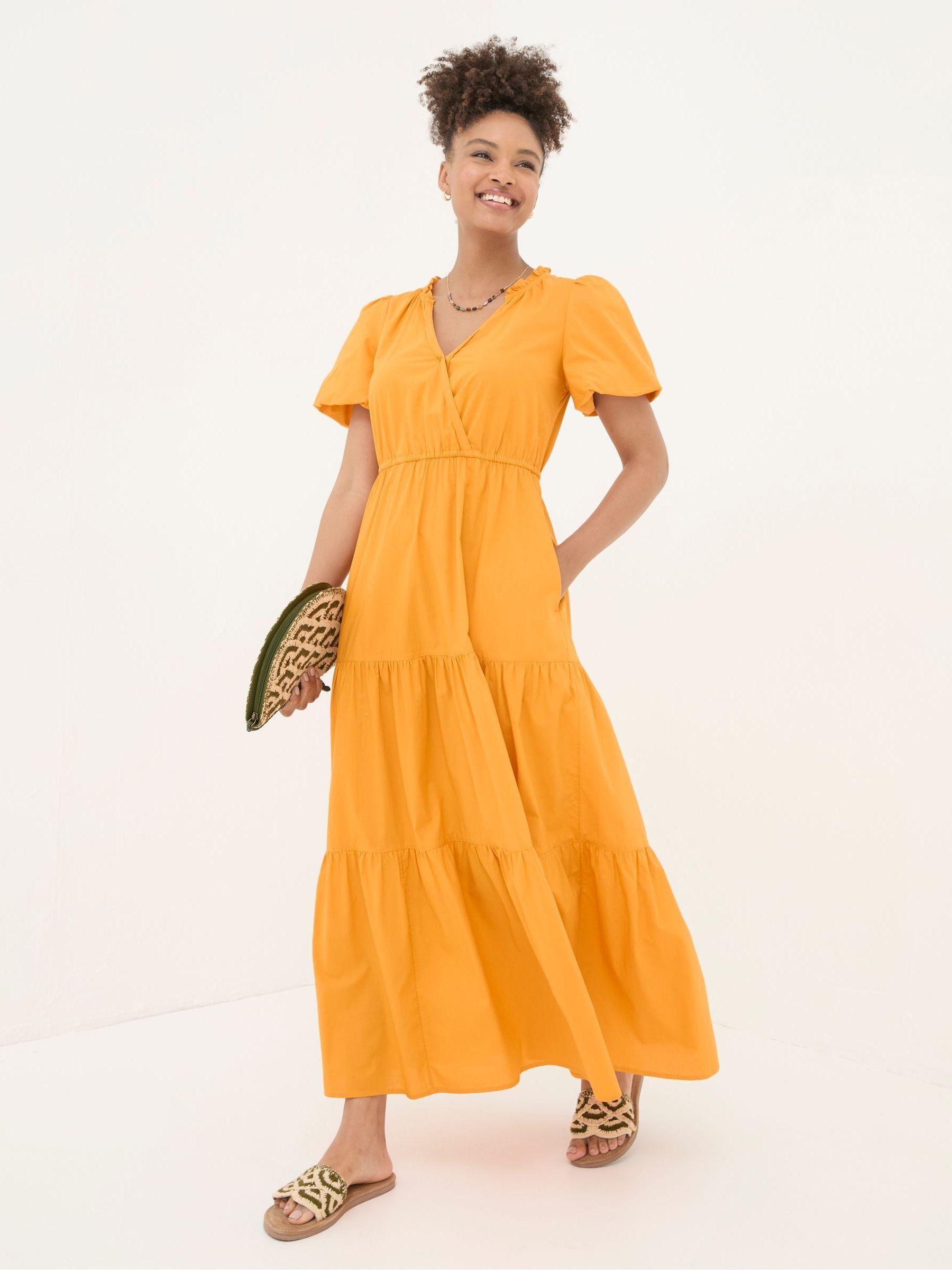 fatface orange dress Danielle Burnt Orange Painted Bloom Midi Dress