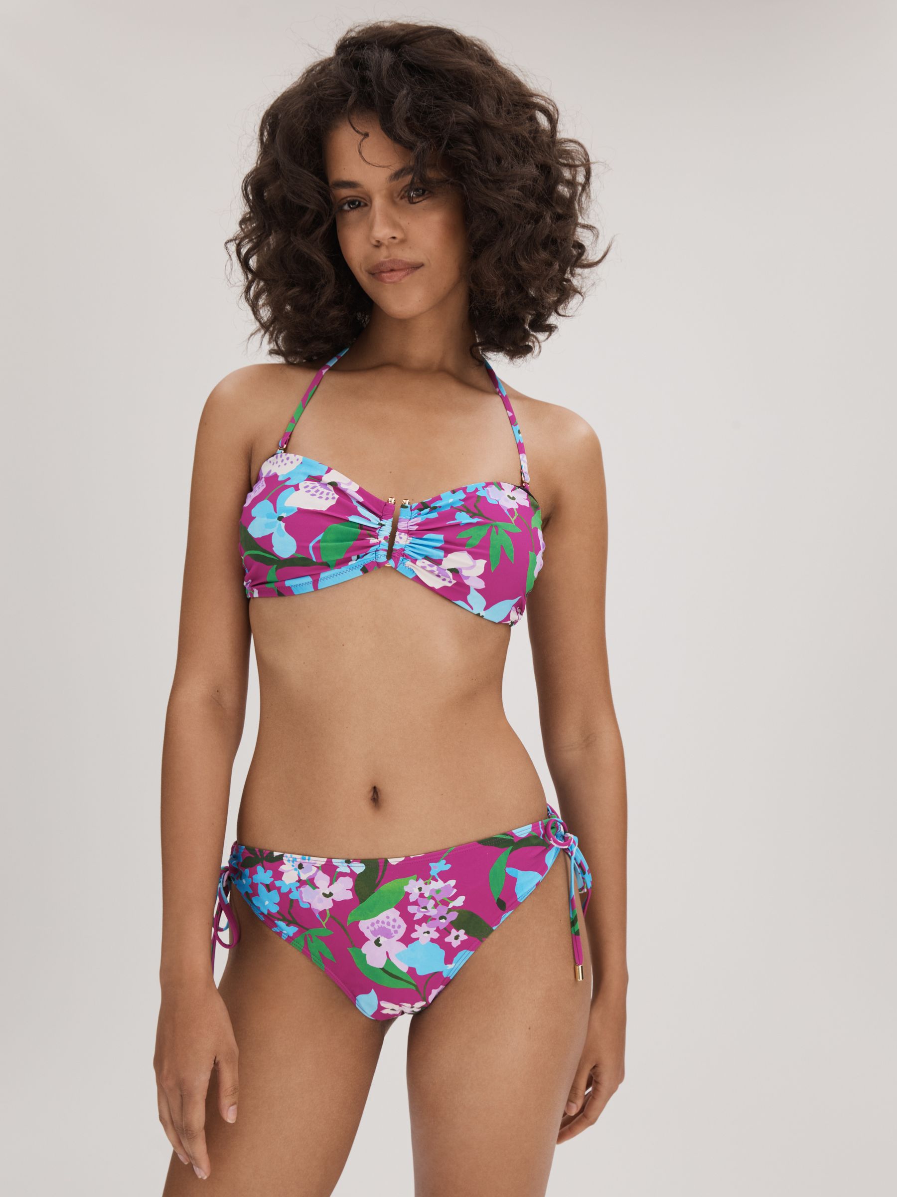 Florere Printed Ruched Bikini Bottoms in Multi - Image 1 of 5