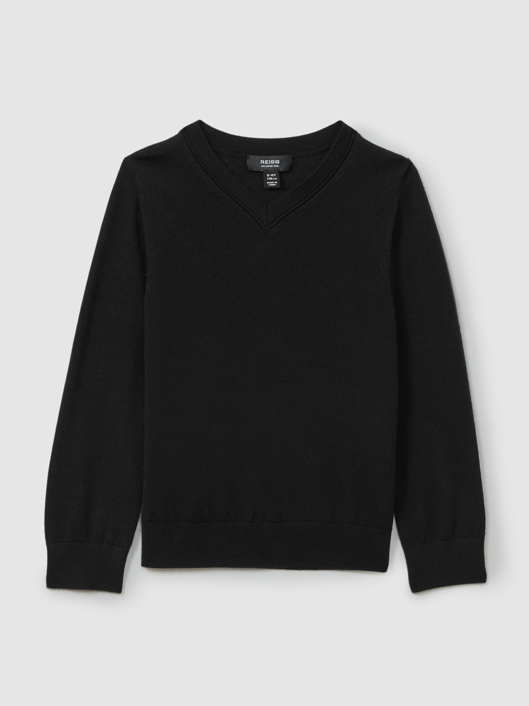 3-9 yrs Merino Wool V-Neck Jumper in Black - Image 2 of 4