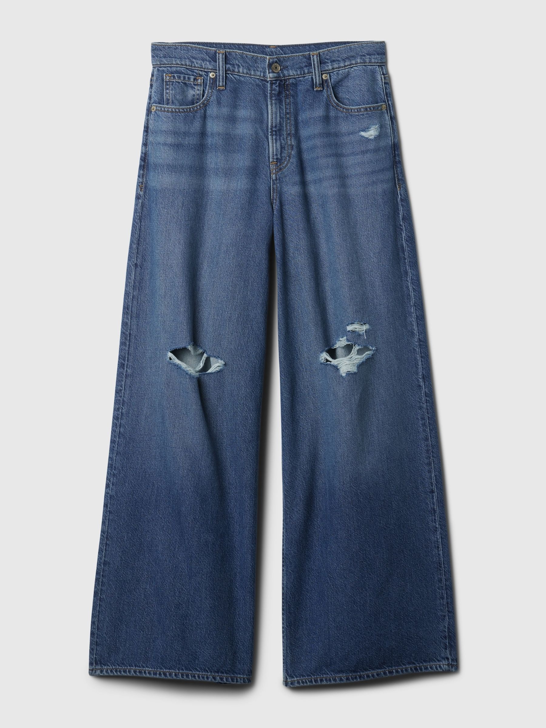 Blue Distressed Knee Mid Rise UltraSoft Baggy Jeans - Image 6 of 7