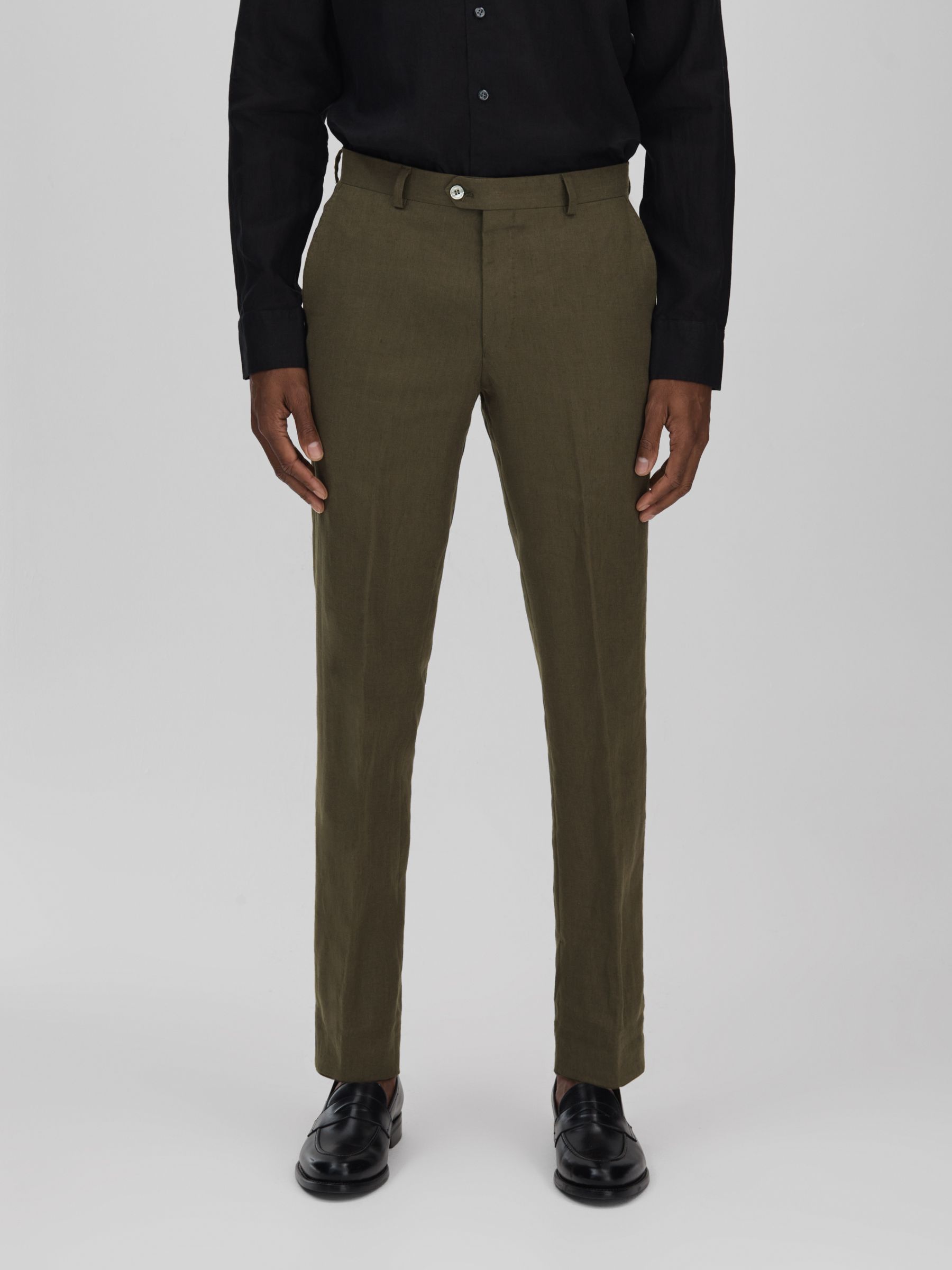 Oscar Jacobson Slim Fit Cotton Trousers in Green - Image 1 of 5