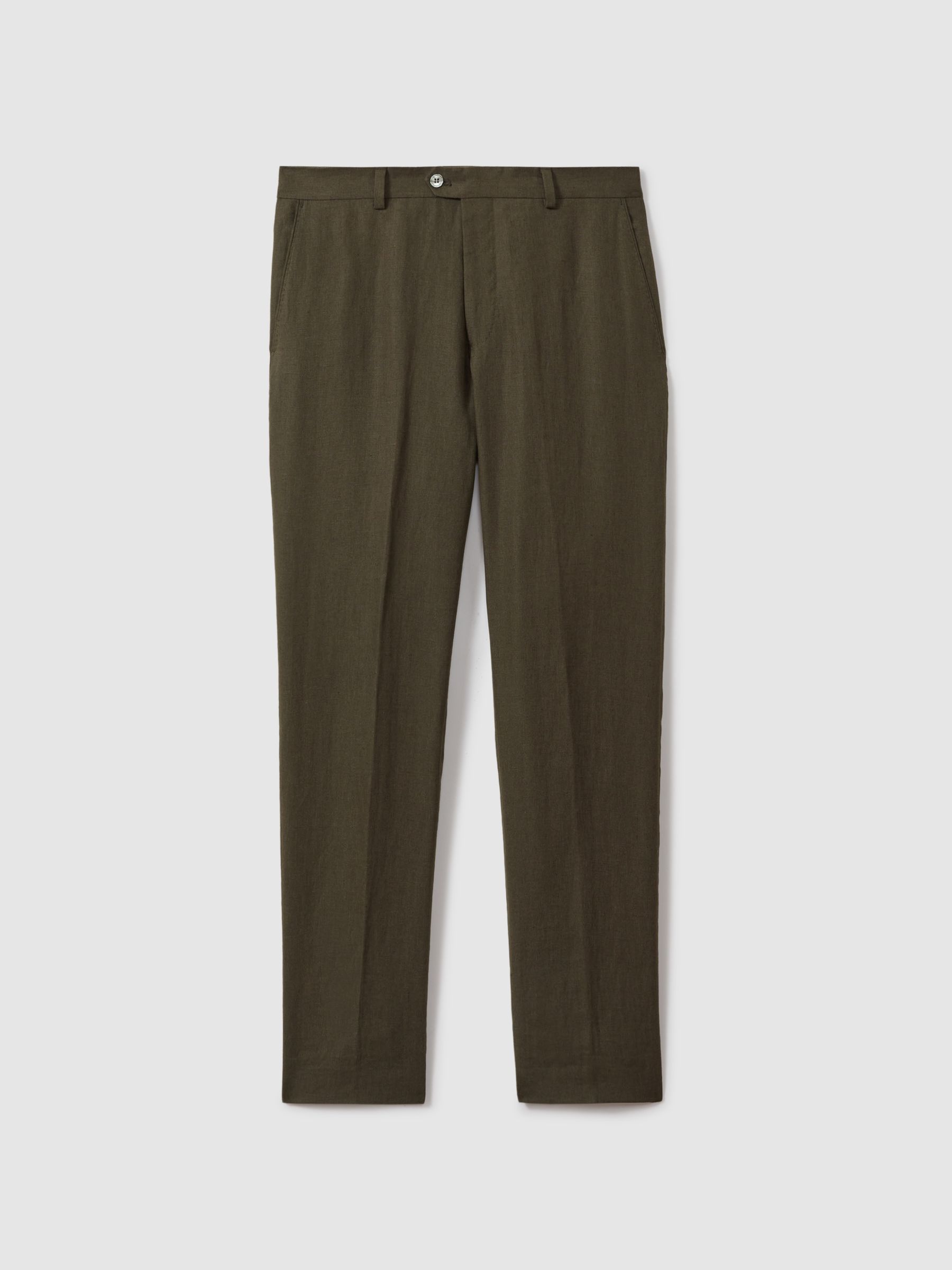 Oscar Jacobson Slim Fit Cotton Trousers in Green - Image 2 of 5
