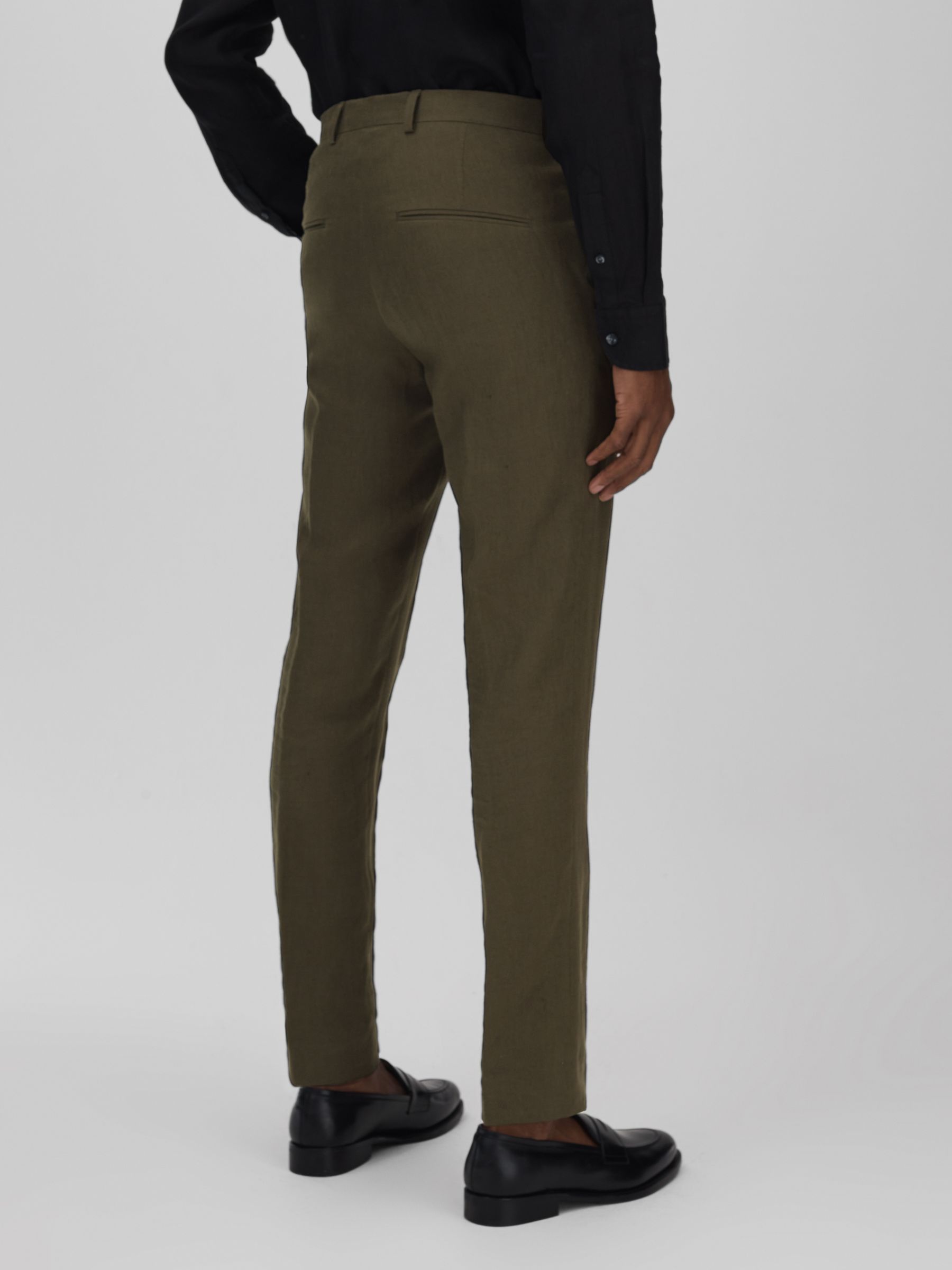 Oscar Jacobson Slim Fit Cotton Trousers in Green - Image 4 of 5