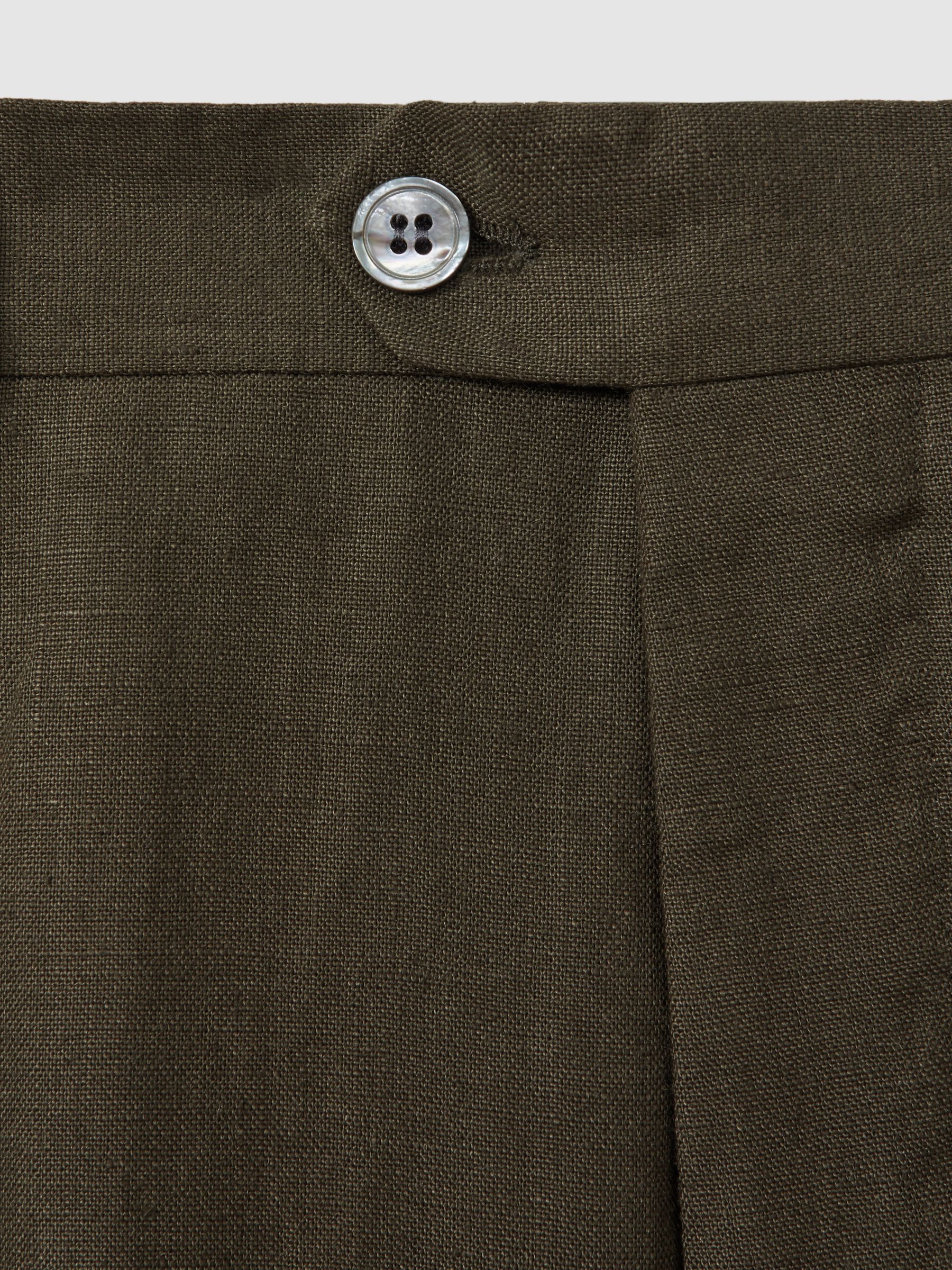 Oscar Jacobson Slim Fit Cotton Trousers in Green - Image 5 of 5