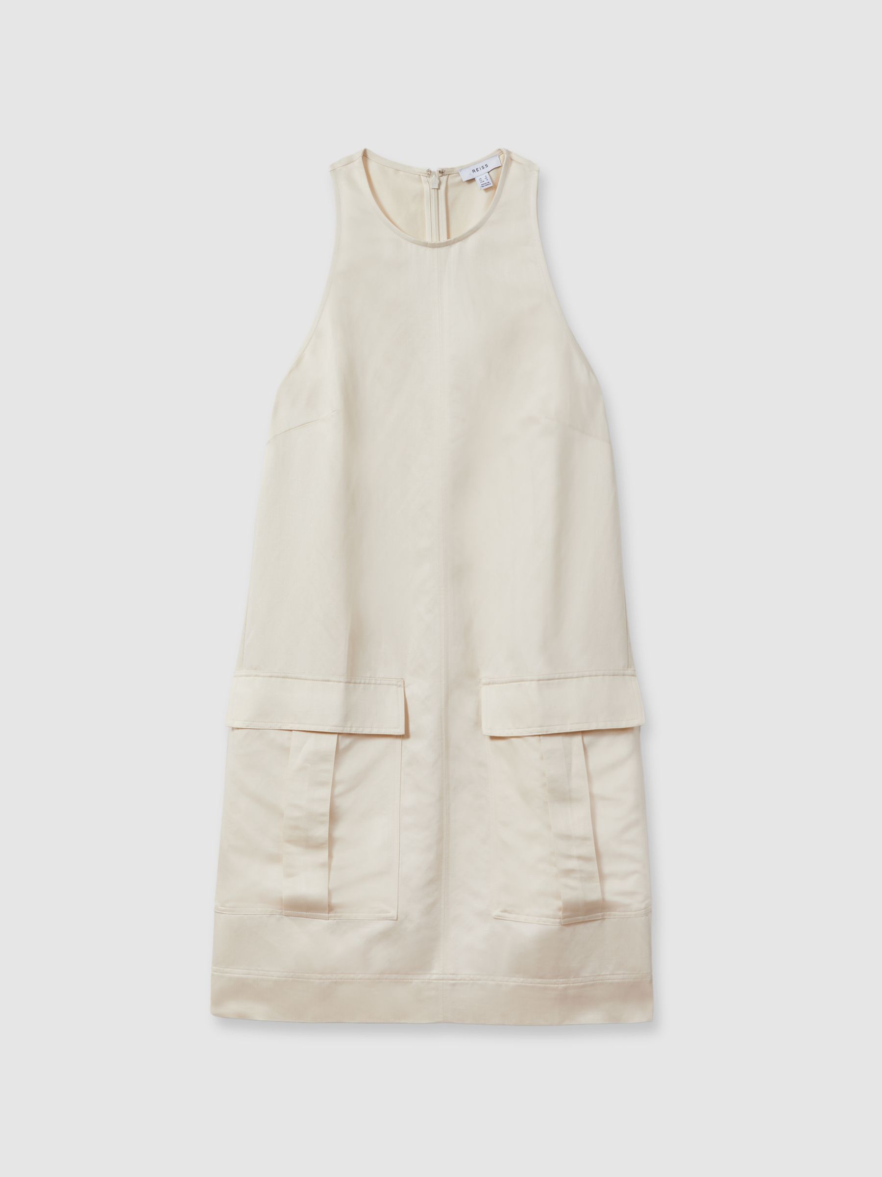 Viscose-Linen Cargo Pocket Tunic Dress in Beige - Image 2 of 5