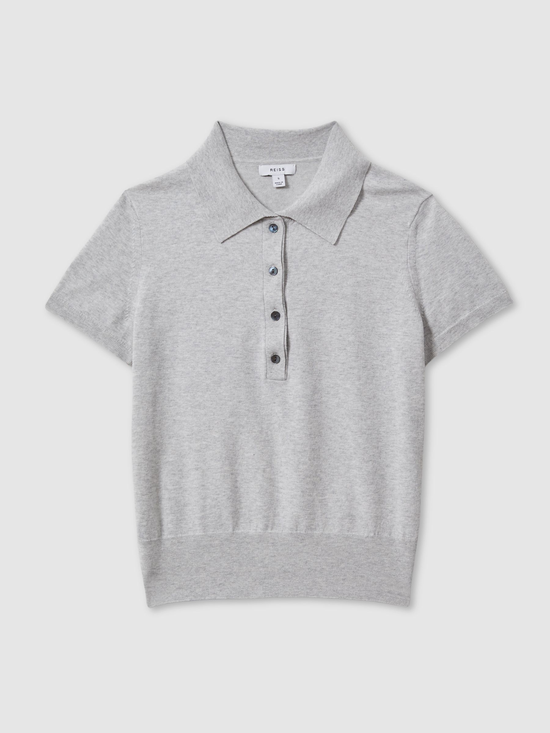 Cotton Blend Polo Shirt in Grey - Image 2 of 5