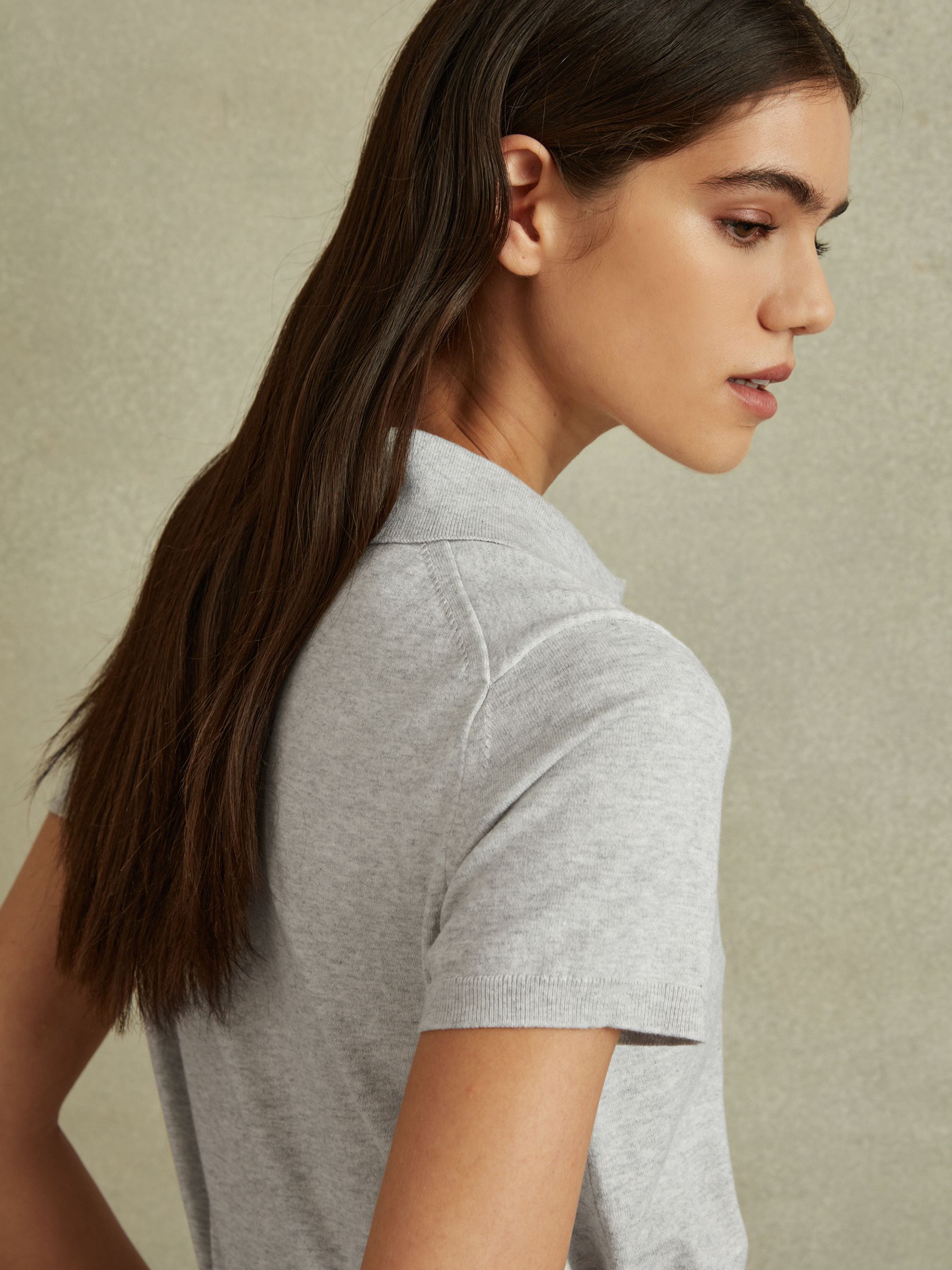 Cotton Blend Polo Shirt in Grey - Image 4 of 5