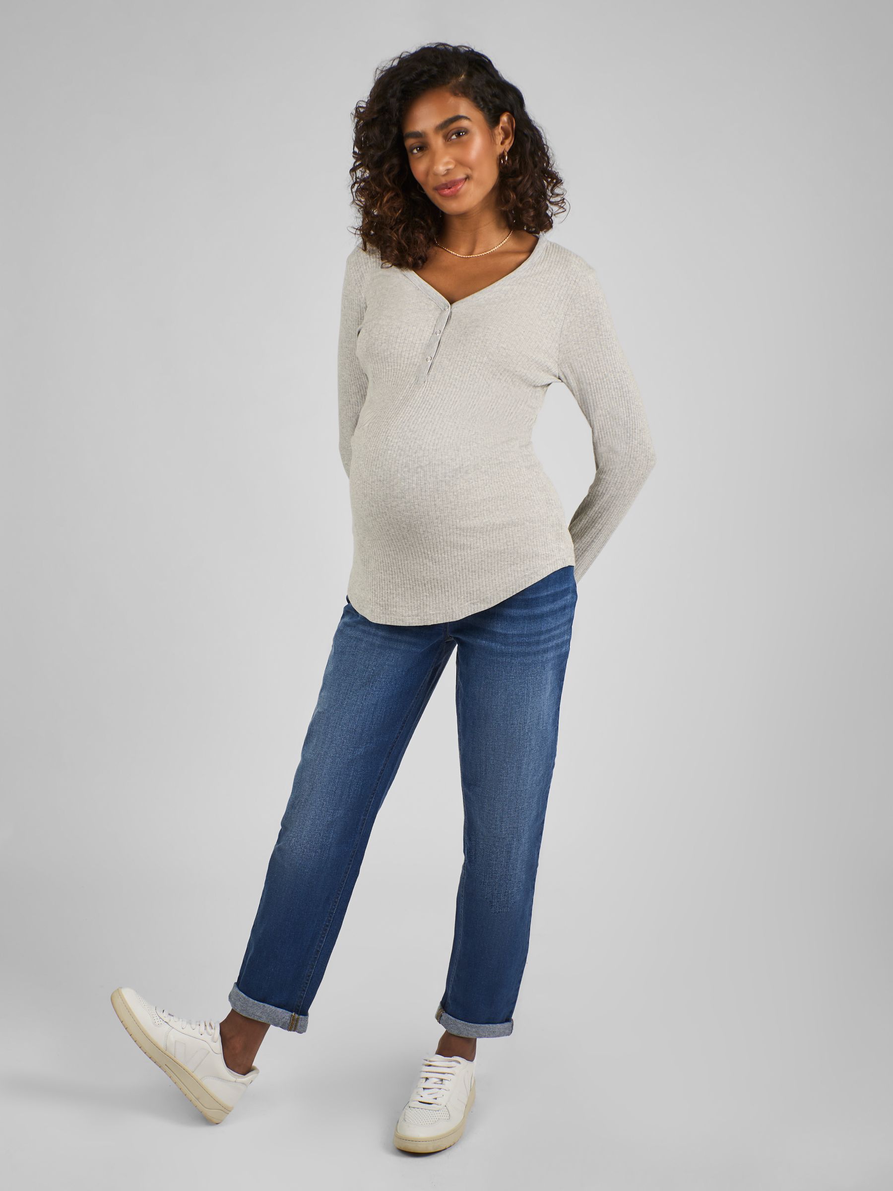 Marl Grey Popper Front Jersey Maternity Top - Image 3 of 4