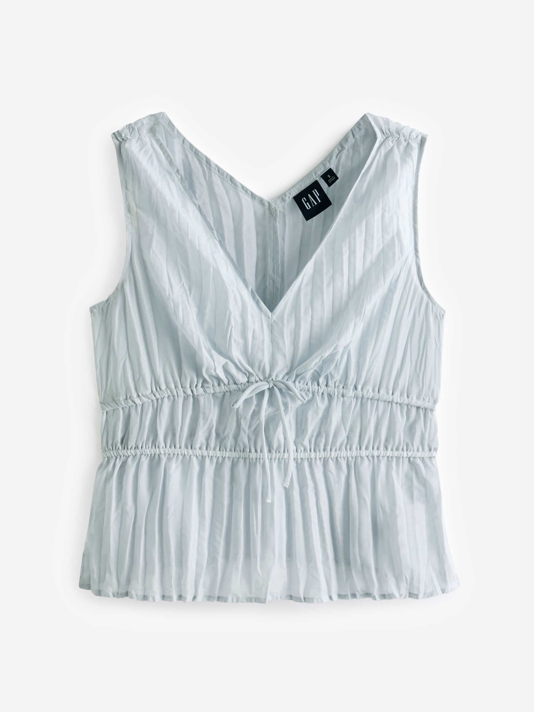 Grey Pleated V Neck Cinched Sleeveless Top - Image 1 of 5