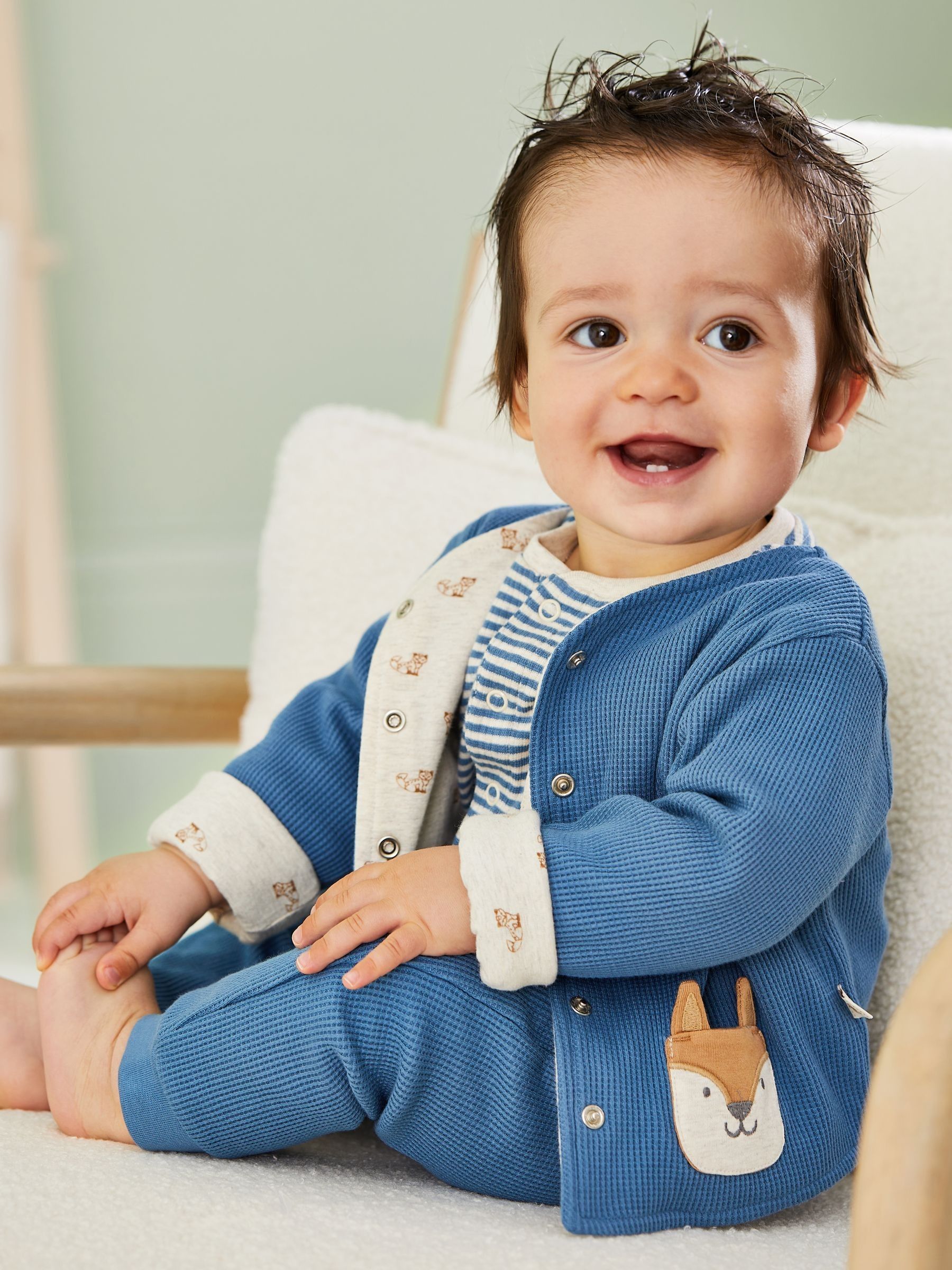 Denim Baby Fox Velour Set 3 Piece - Image 1 of 11
