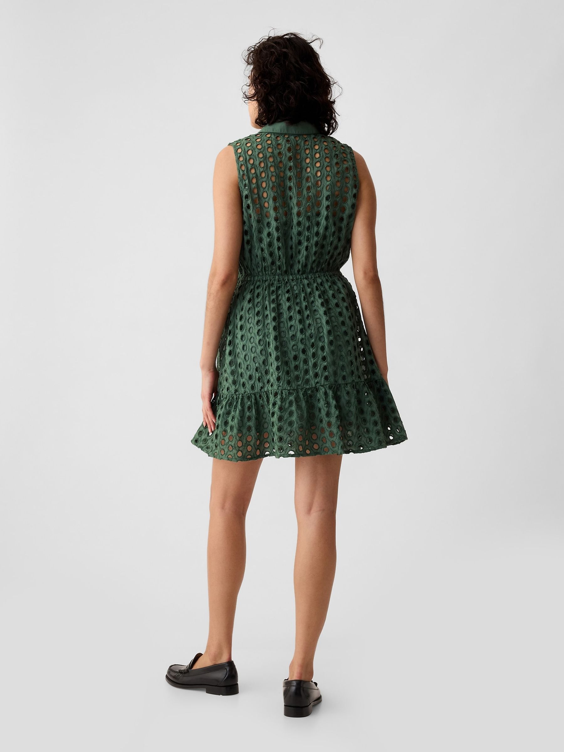Green Eyelet Tiered Mini Dress - Image 2 of 5