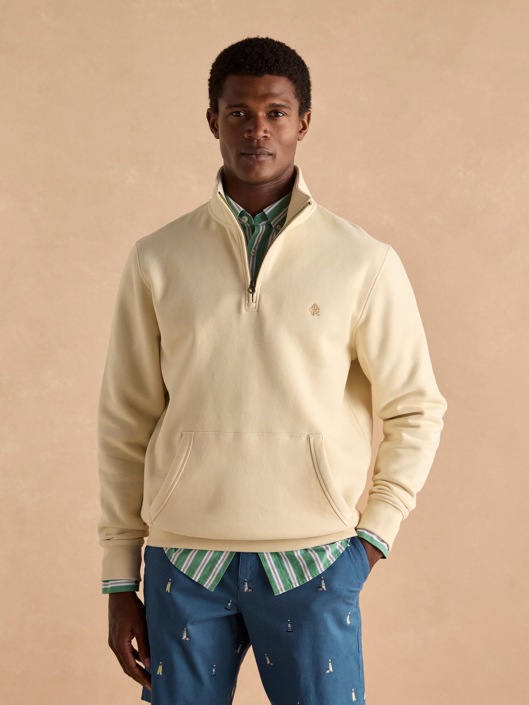 Jenkins Cream Brushed Cotton Quarter Zip Sweatshirt - Image 1 of 8 Jenkins Cream Brushed Cotton Quarter Zip Sweatshirt - Image 1 of 8