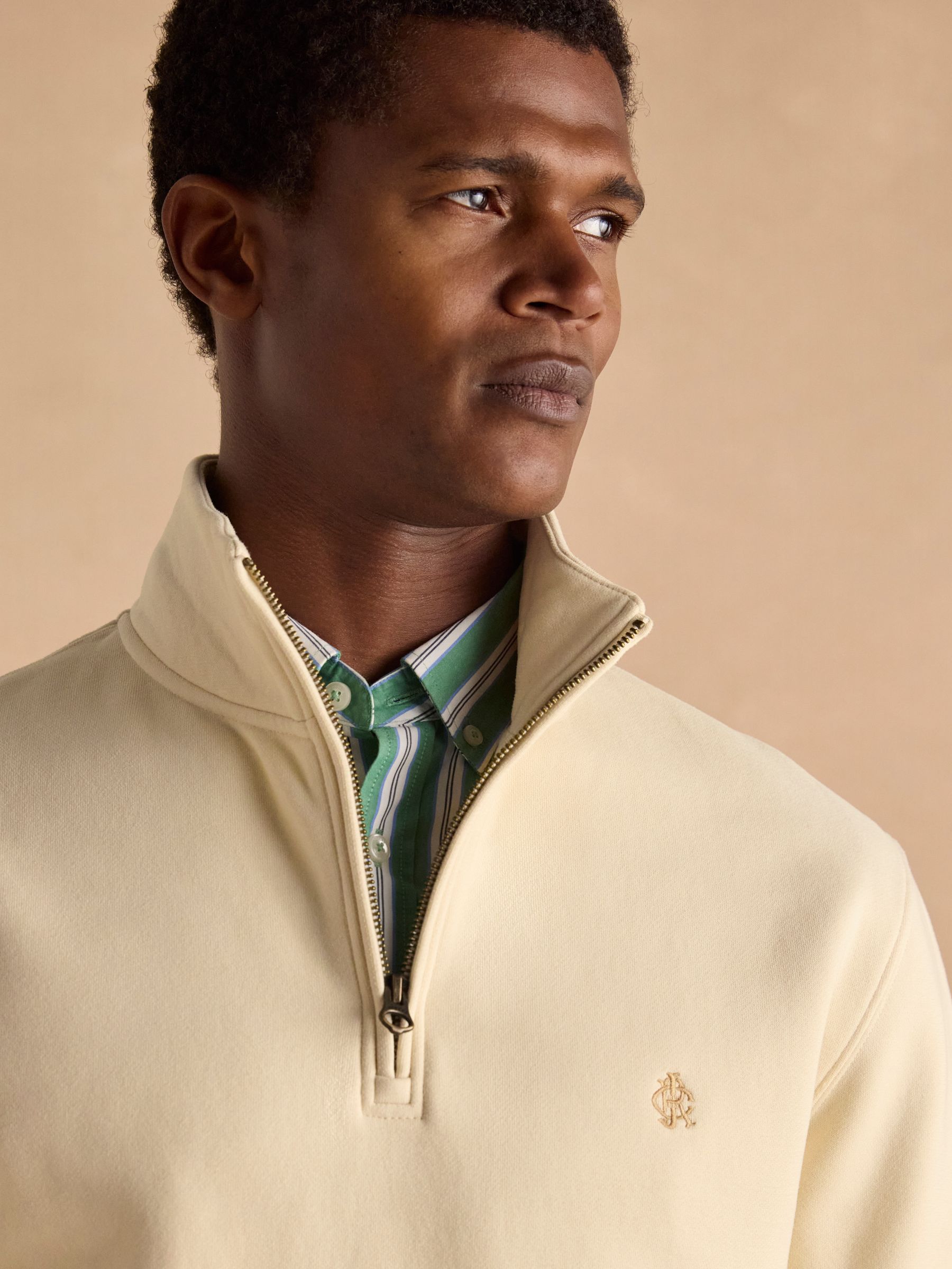 Jenkins Cream Brushed Cotton Quarter Zip Sweatshirt - Image 4 of 8