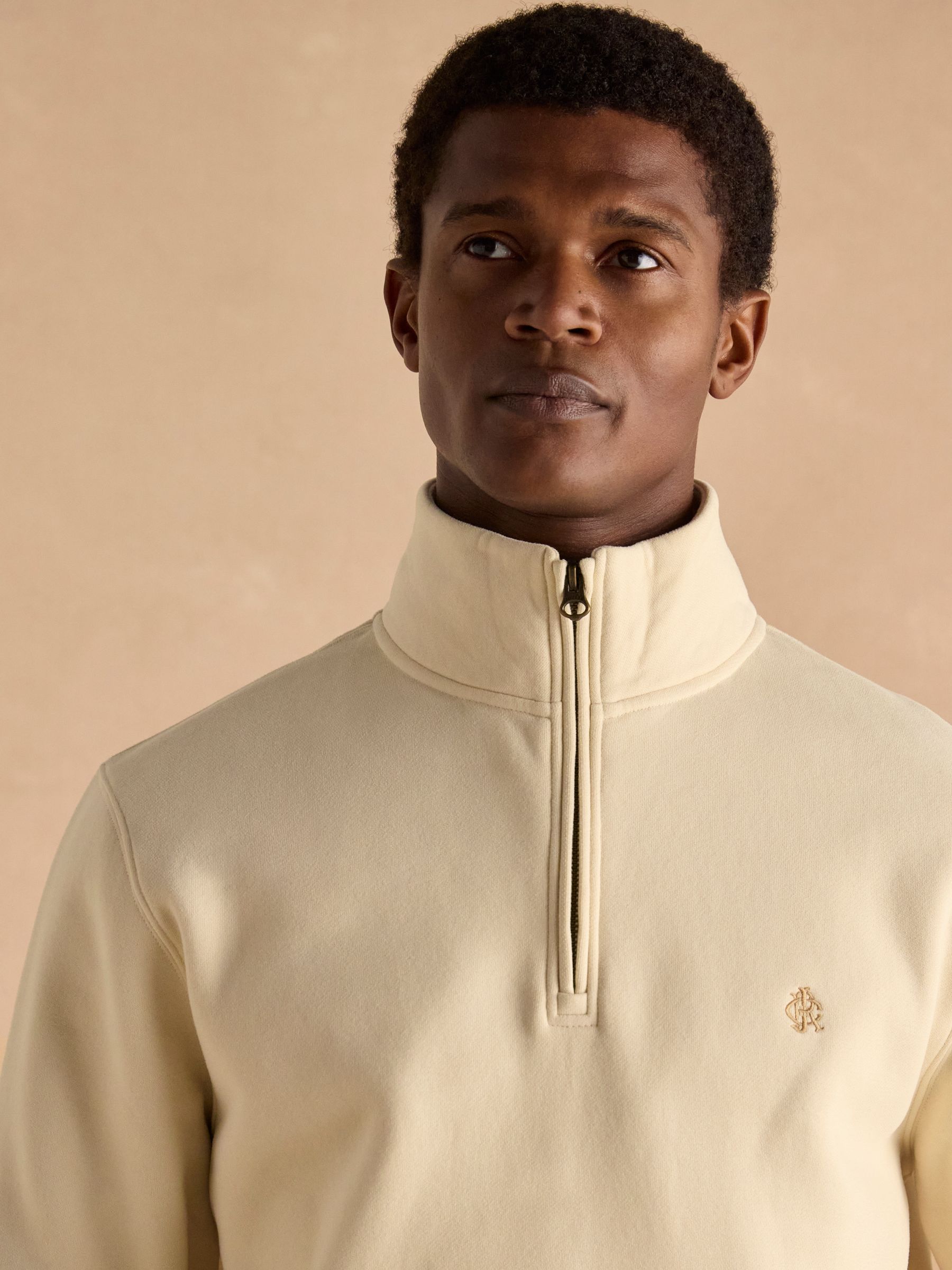 Jenkins Cream Brushed Cotton Quarter Zip Sweatshirt - Image 6 of 8