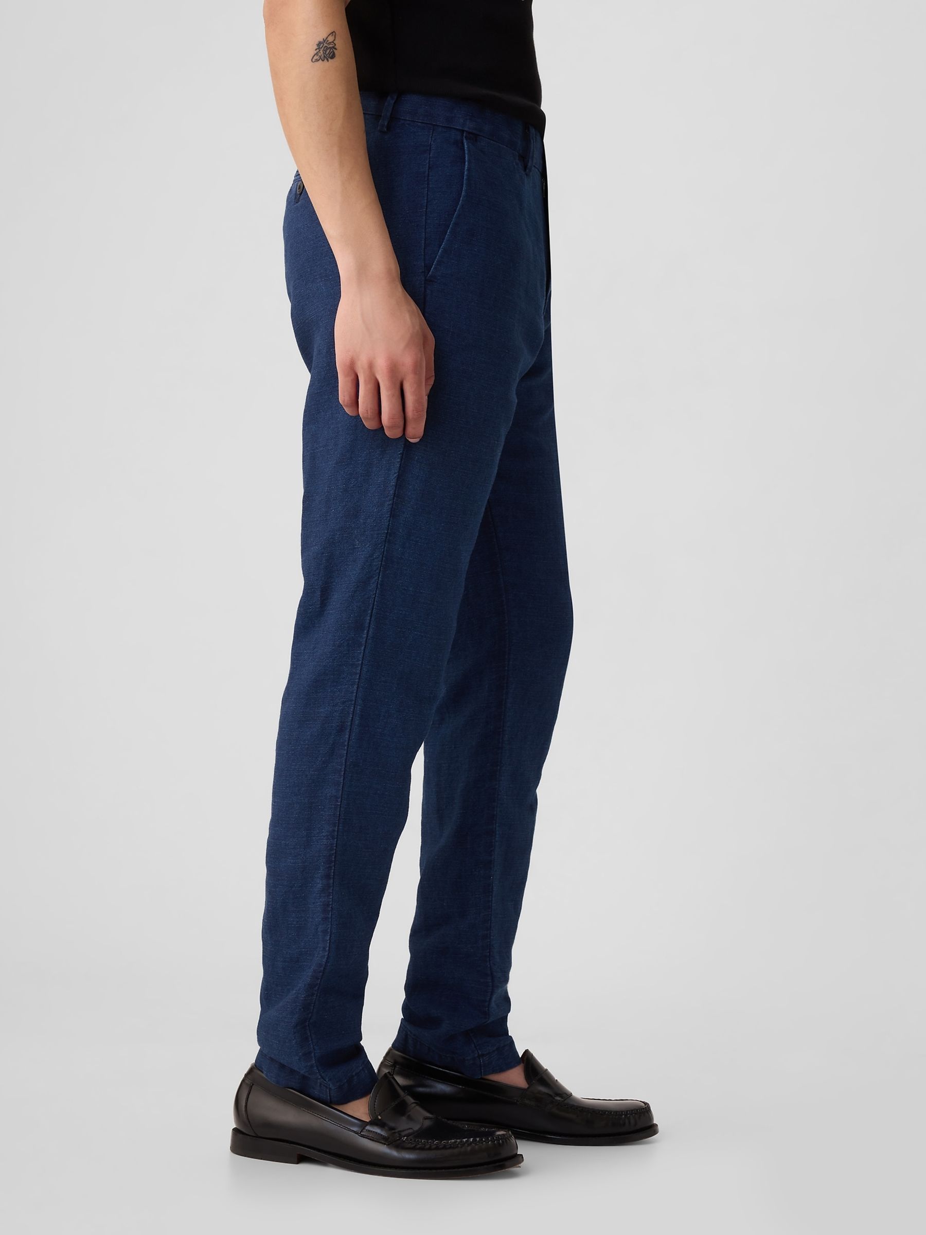 Navy/Blue Linen Blend Slim Fit Trousers - Image 3 of 4