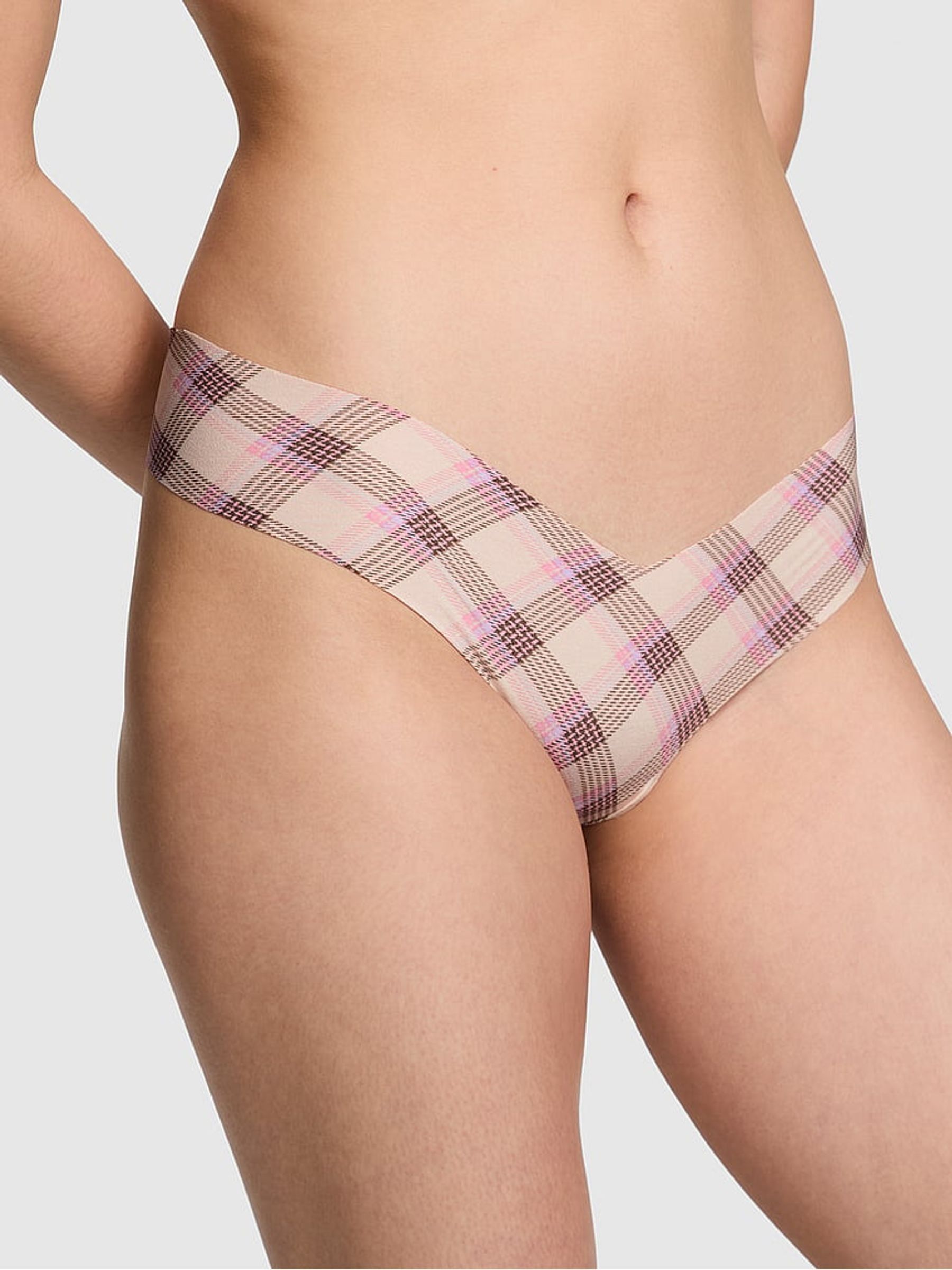 Moonstone Pink Plaid High Leg Thong Knickers - Image 1 of 3