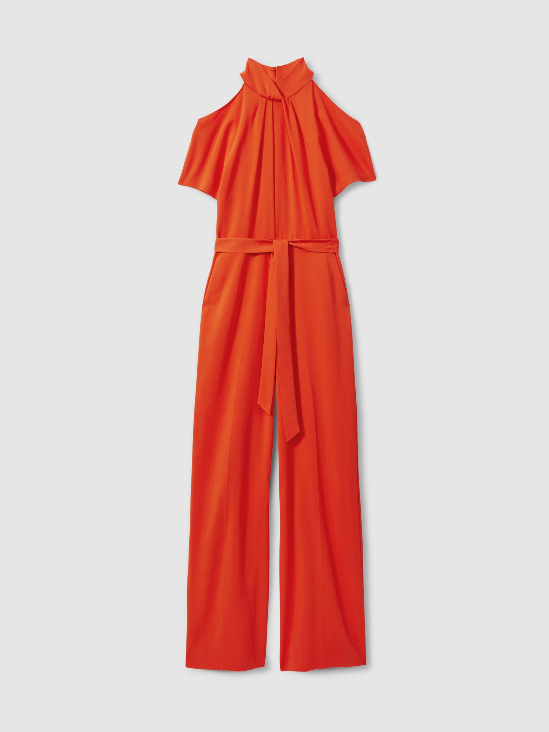 Reiss Split Sleeve Twist Neck Jumpsuit in Orange - REISS