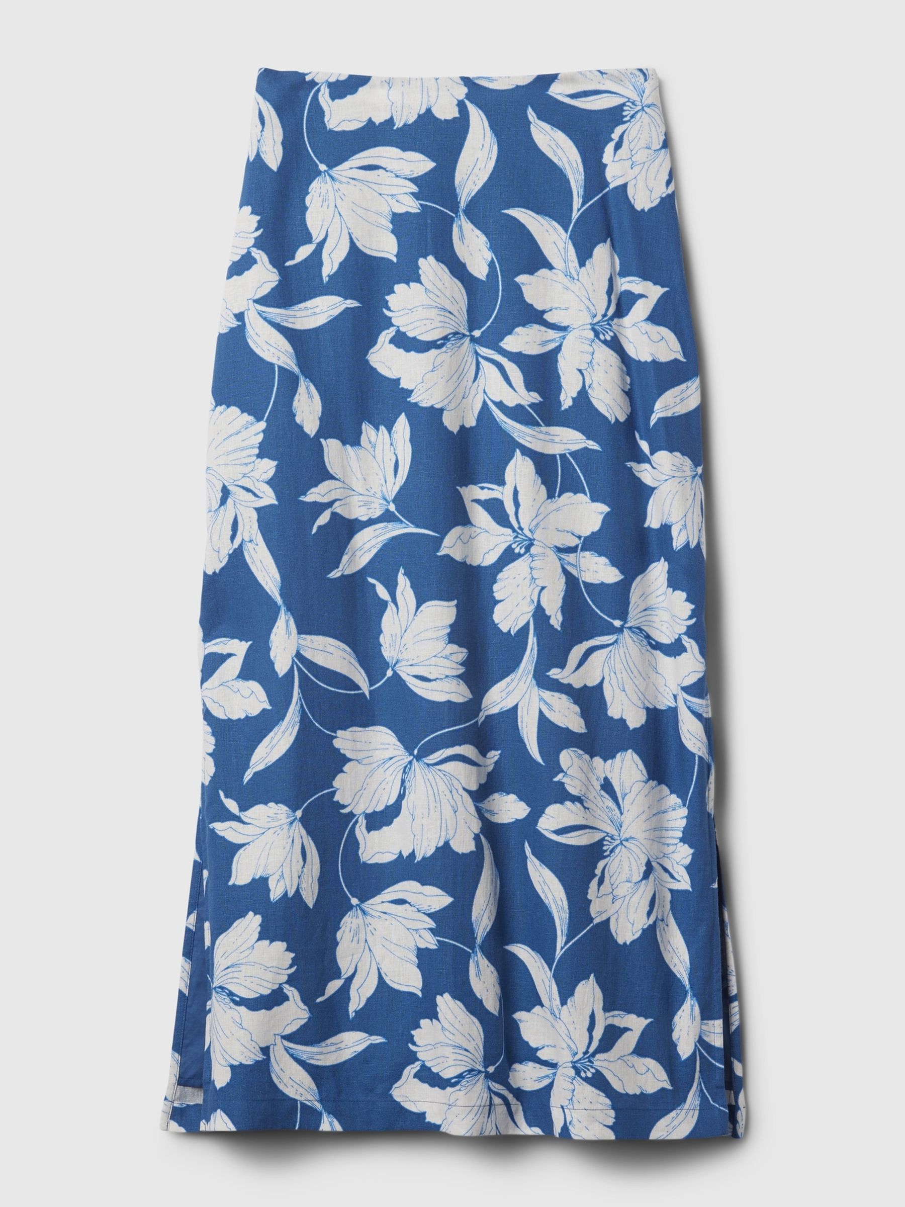 Blue Floral Linen Blend Maxi Skirt - Image 5 of 5