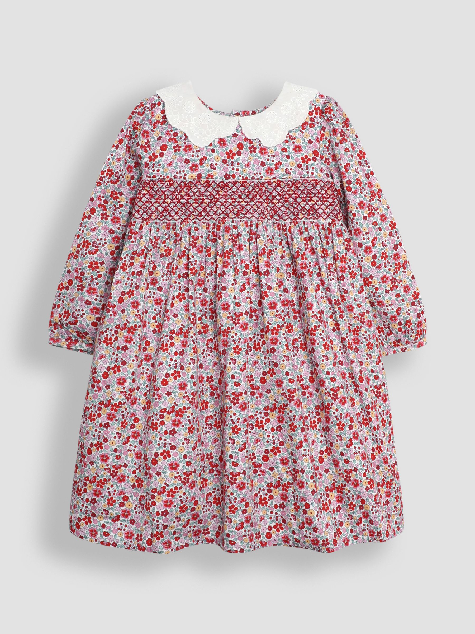 Cream Winter Floral Smocked Party Dress