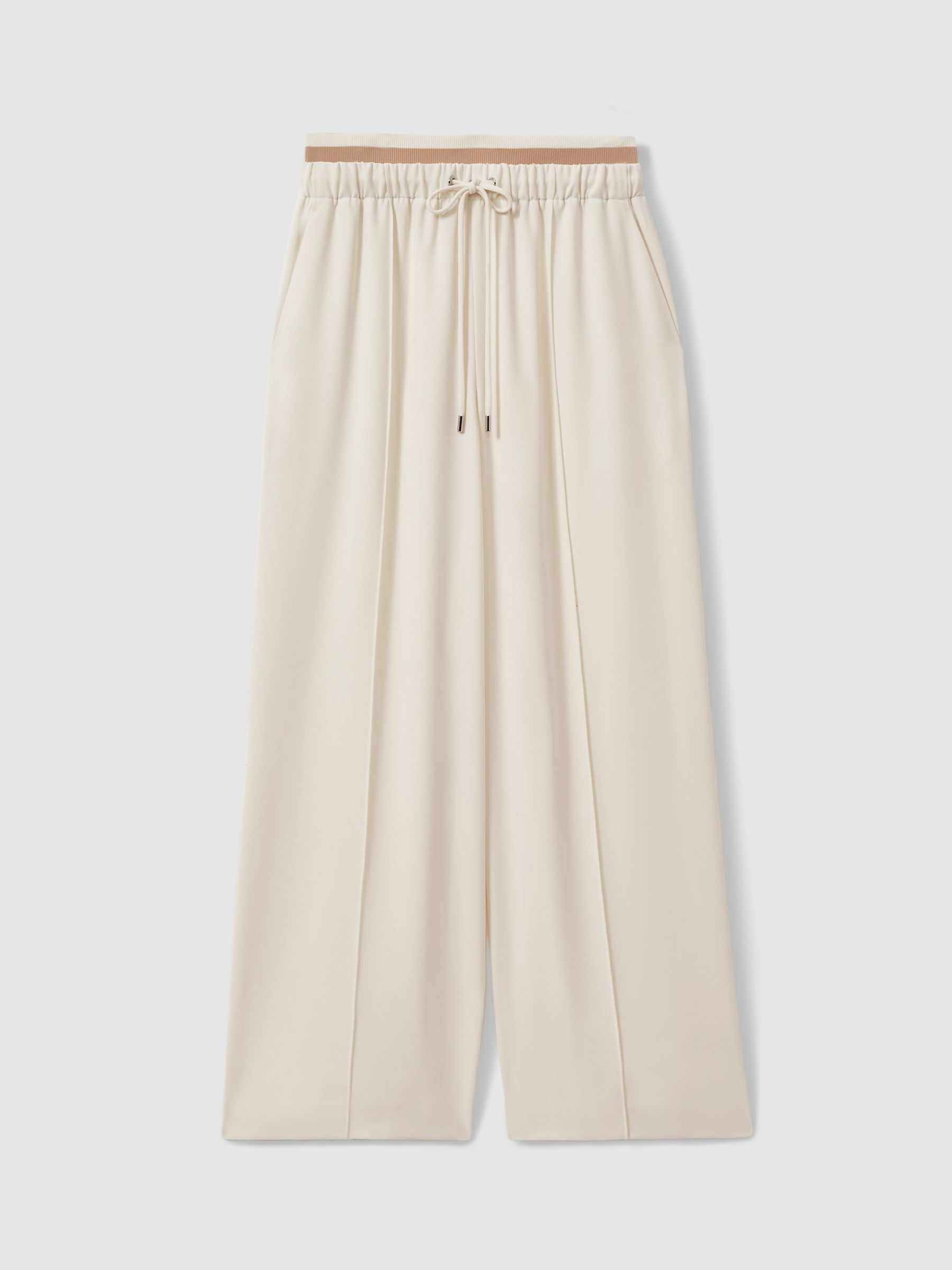 Petite Waistband Detail Wide Leg Trousers in Cream - Image 2 of 7