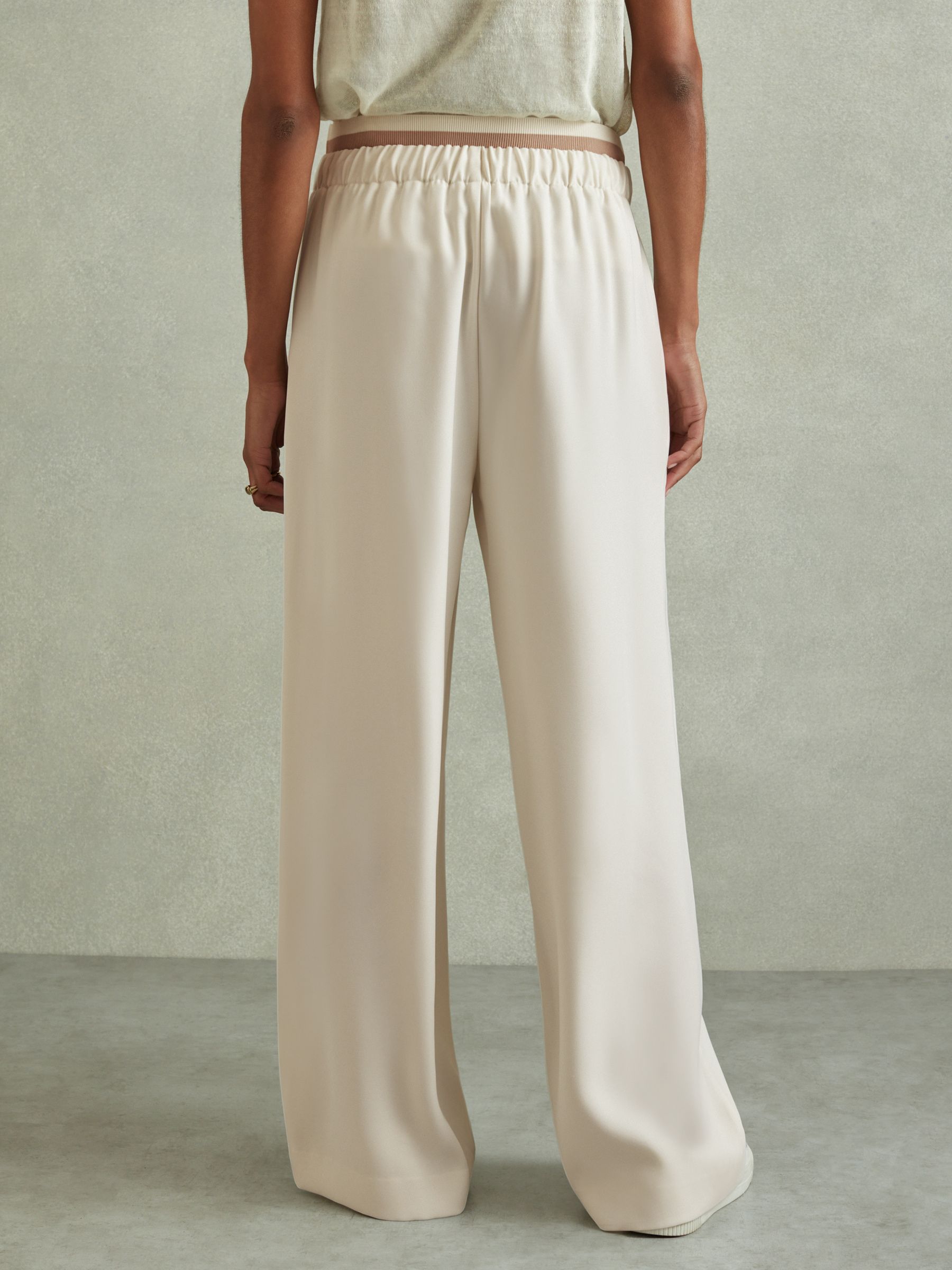 Petite Waistband Detail Wide Leg Trousers in Cream - Image 5 of 7