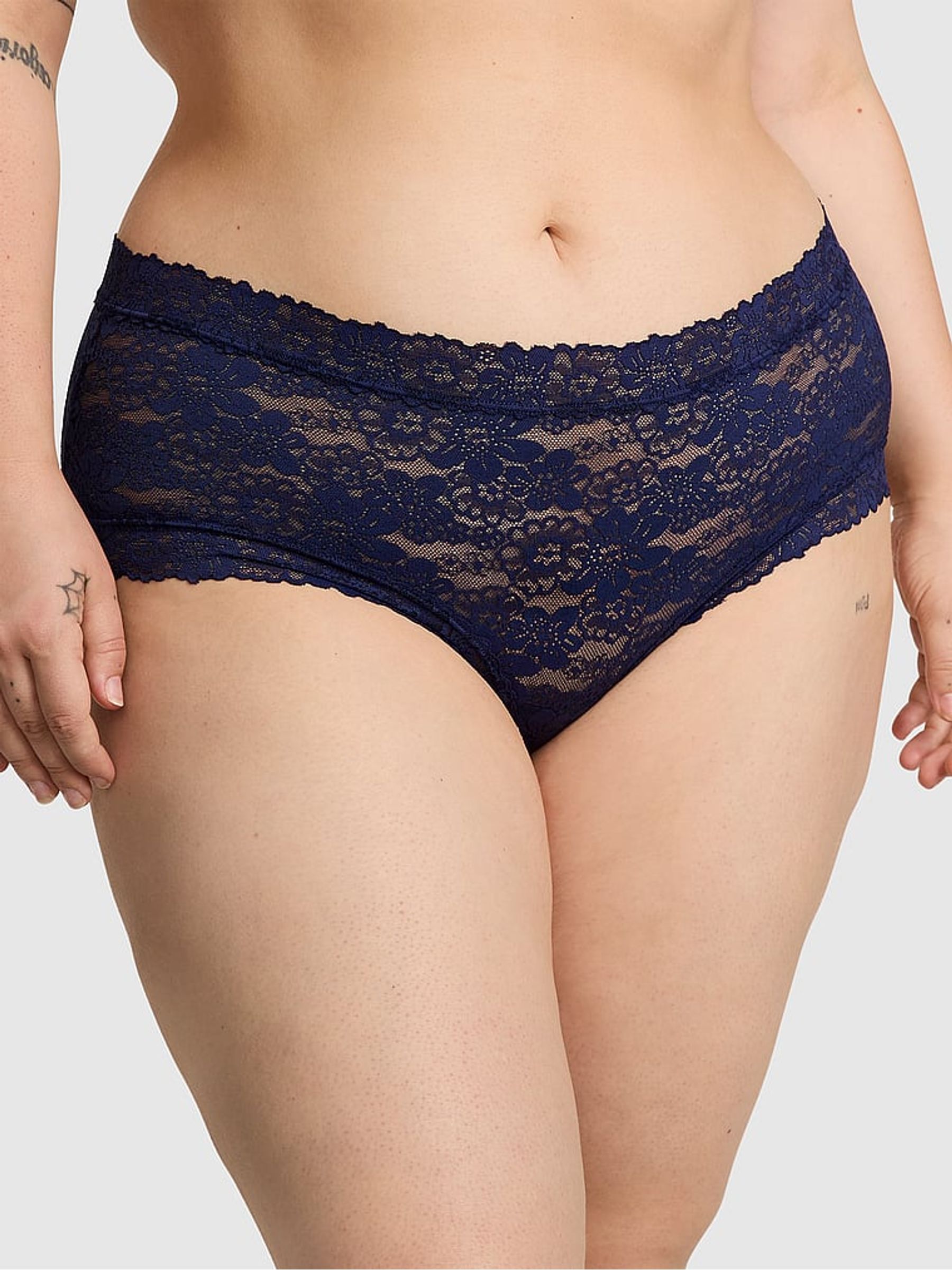Midnight Navy Blue Cheeky Floral Lace Knickers - Image 1 of 3