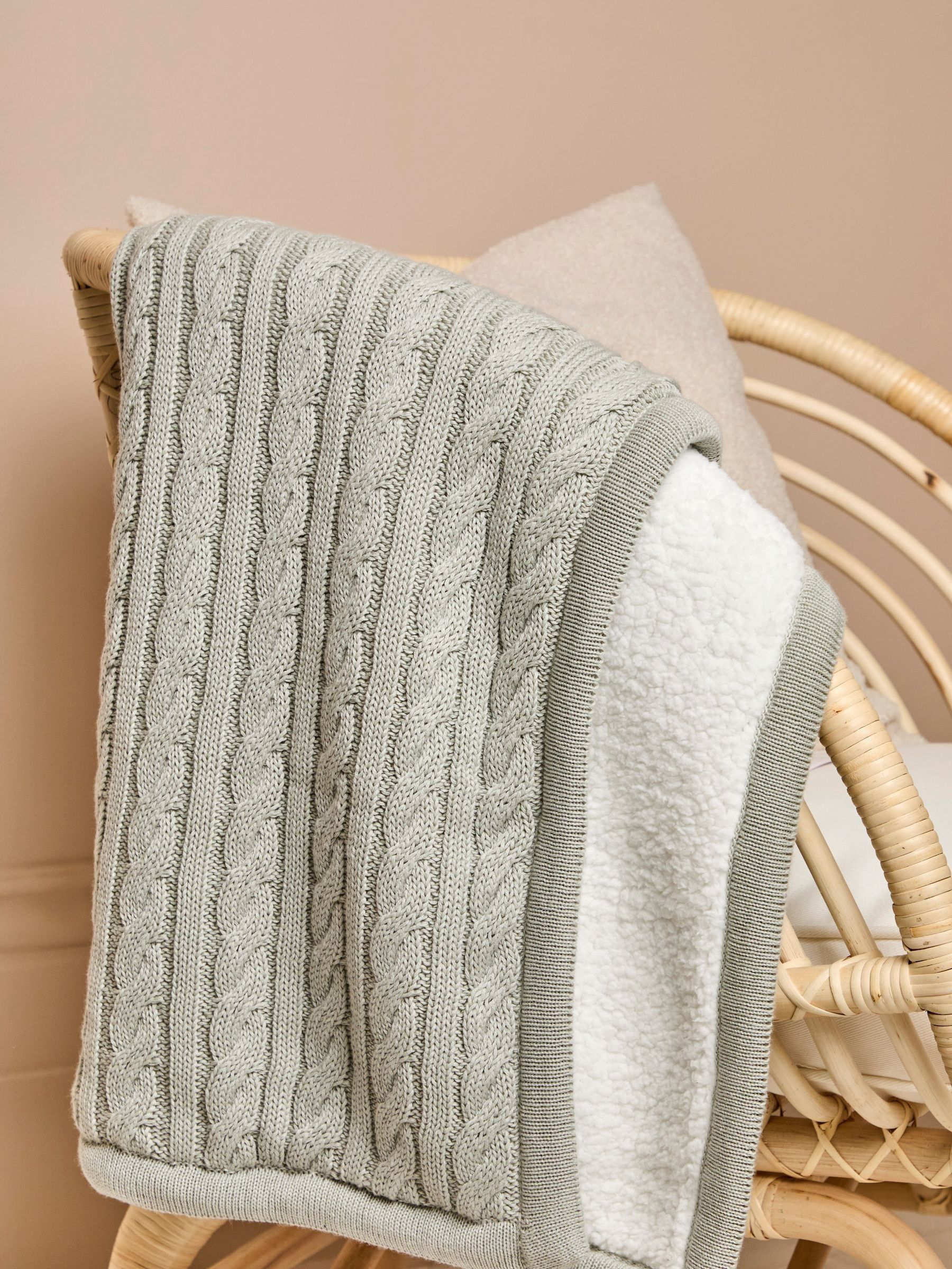 Sage Cable Knit Sherpa Fleece Blanket - Image 1 of 5