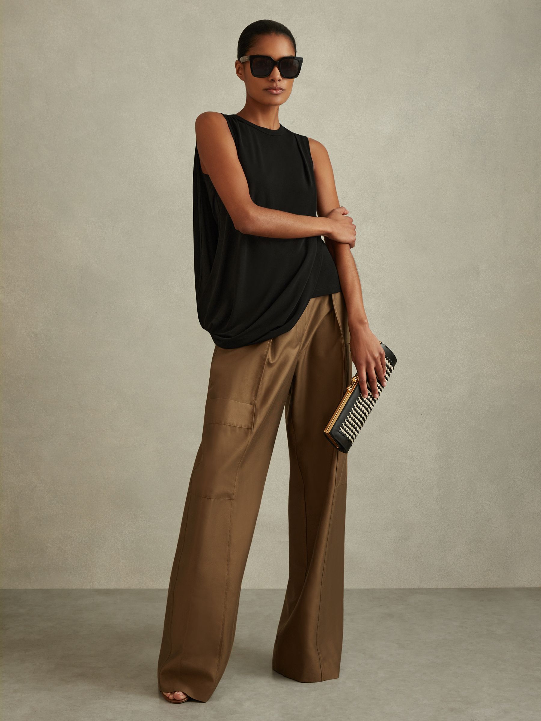 Draped Layered Top in Black - Image 3 of 5