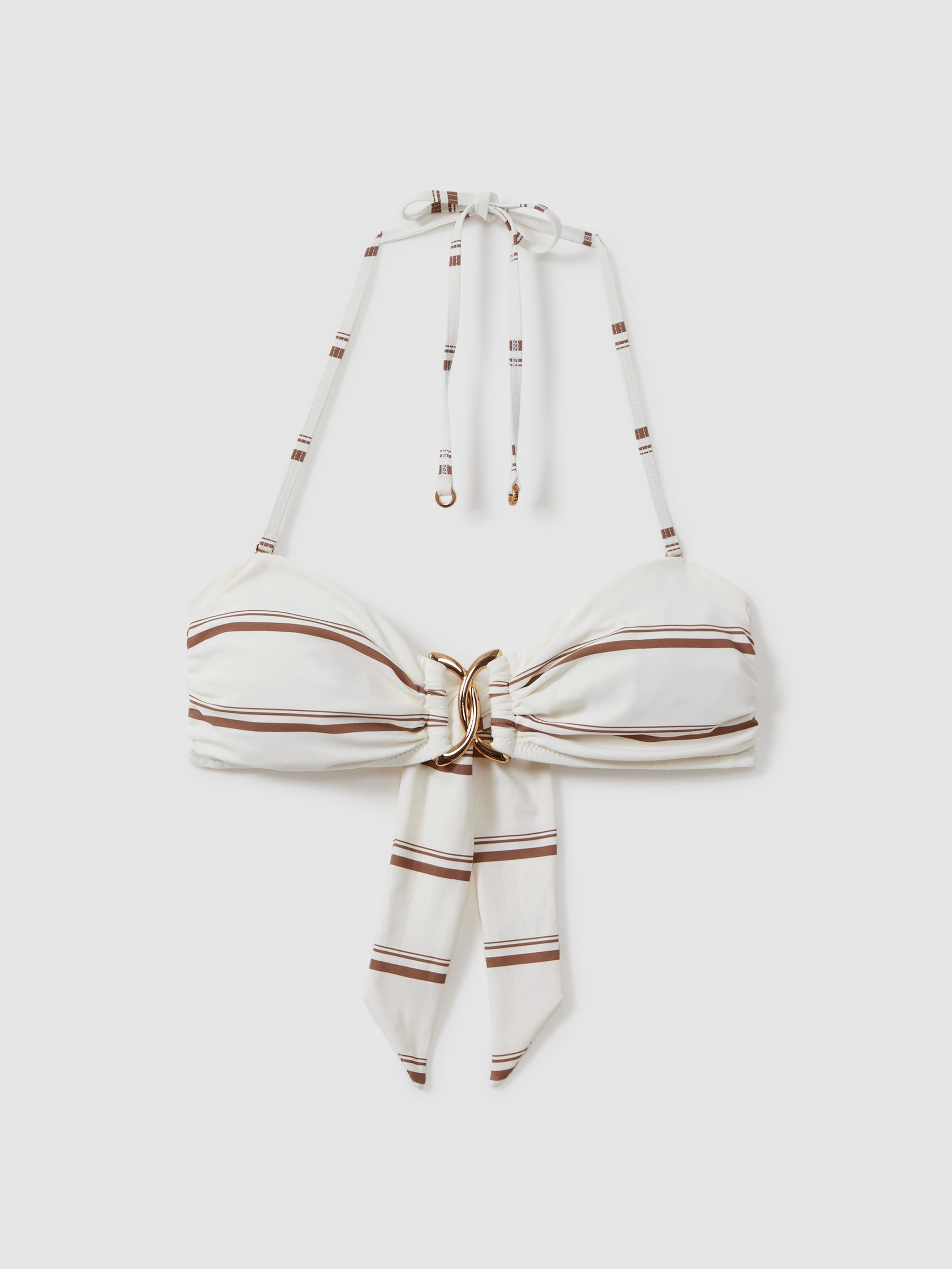 Striped Removable Strap Bikini Top in Cream/Brown - Image 2 of 6