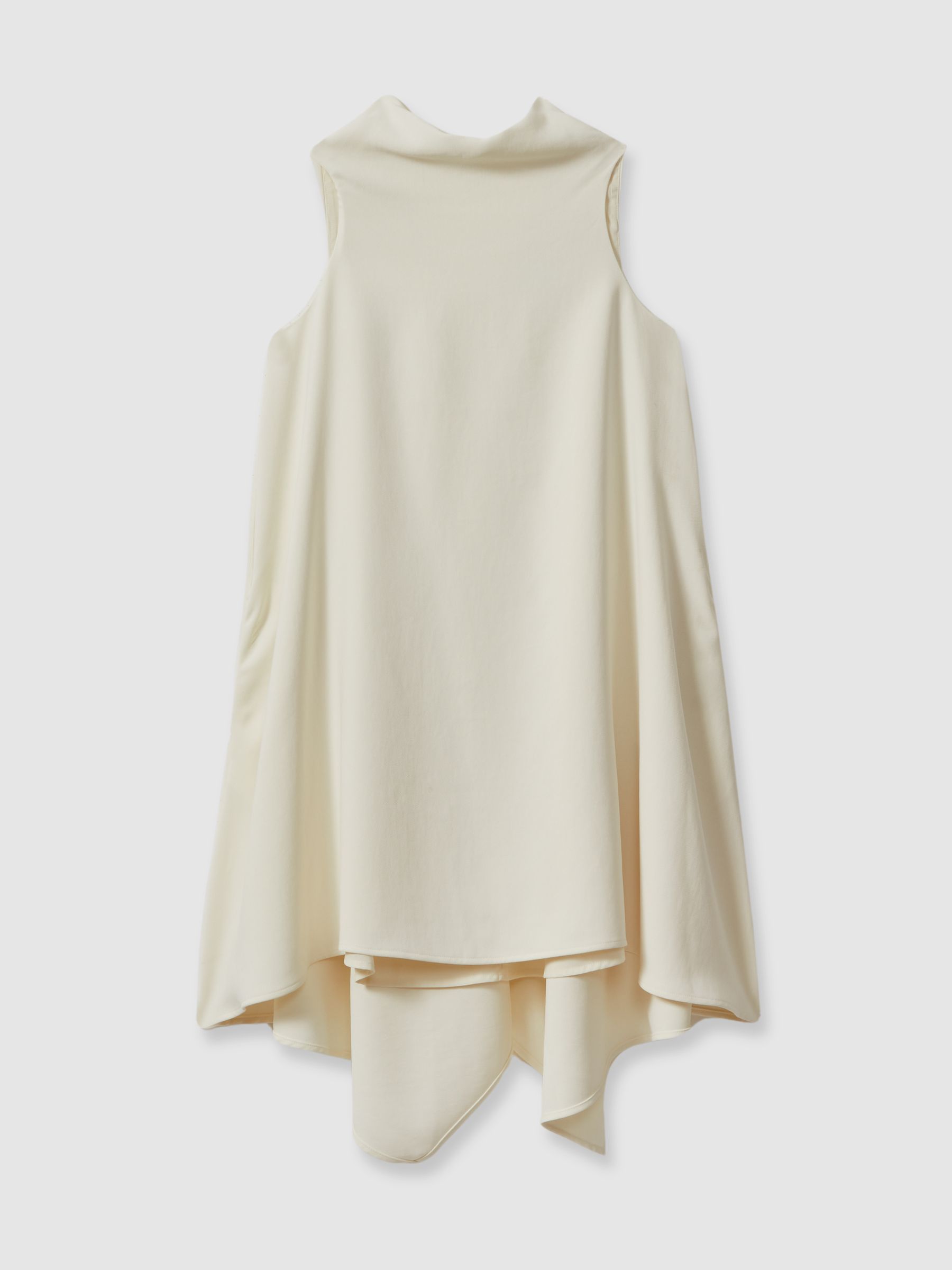 High-Neck Drape Back Mini Dress in Ivory - Image 2 of 6