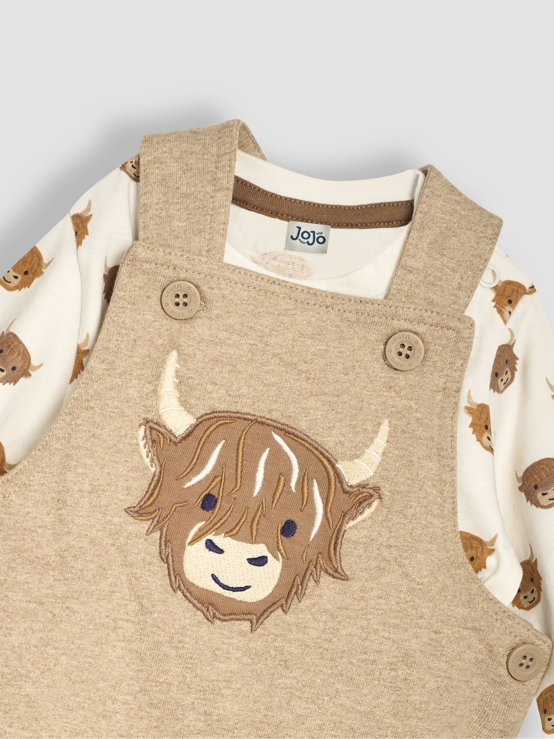 Mocha Brown Highland Cow Appliqué Dungarees & Top Set - Image 4 of 6