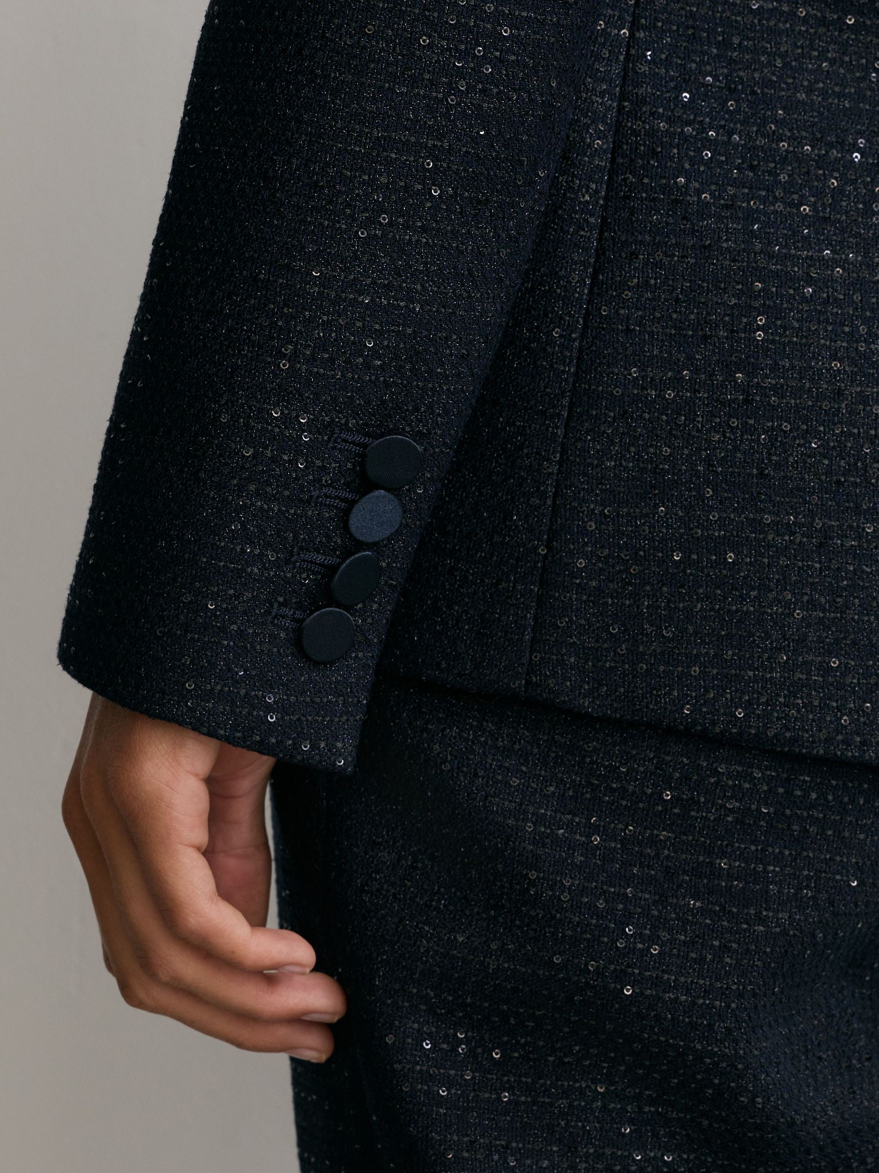 Petite Sequin-Detail Single-Breasted Woven Blazer in Navy - Image 7 of 9