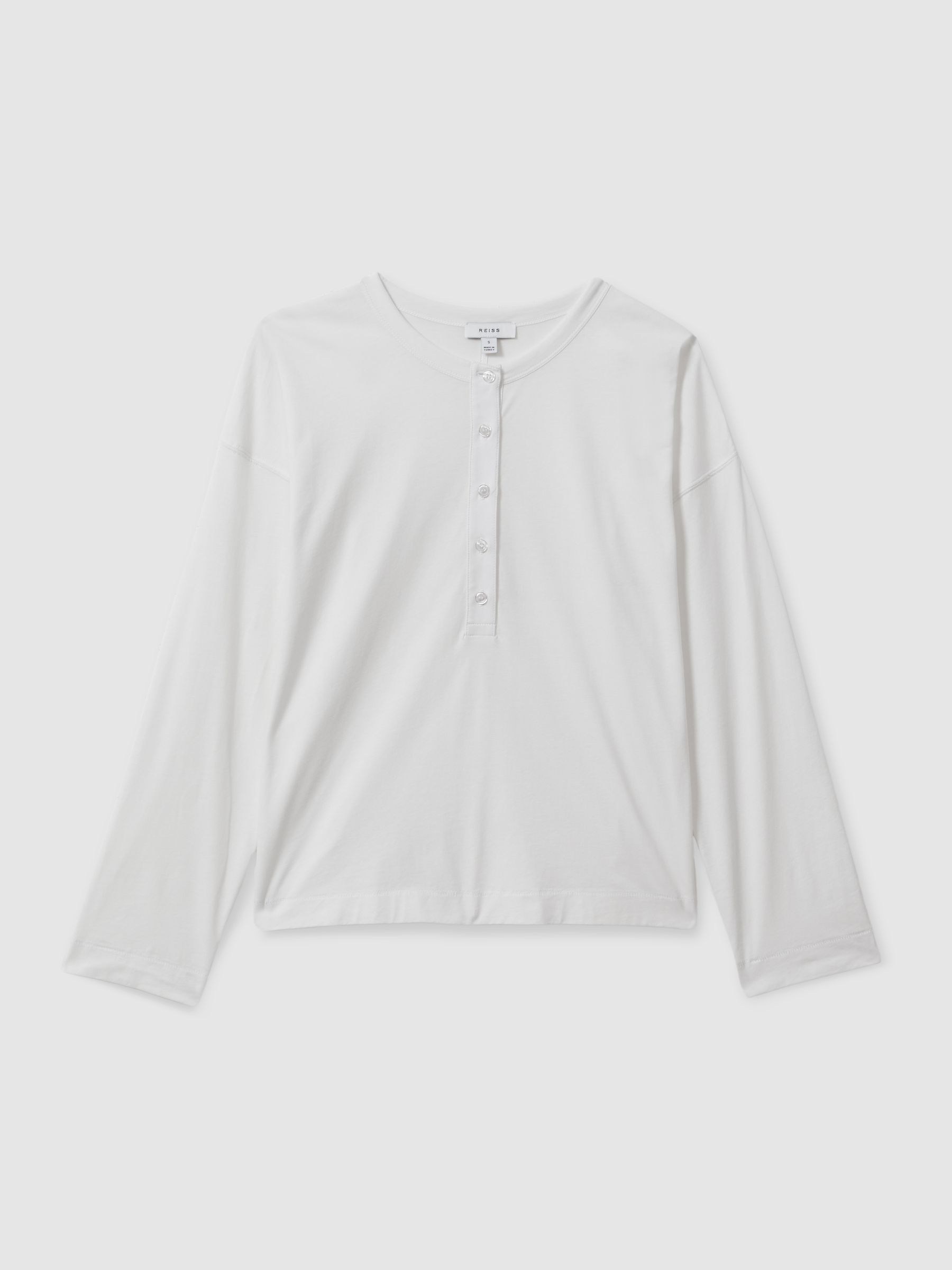 Cotton Henley Top in White - Image 2 of 6