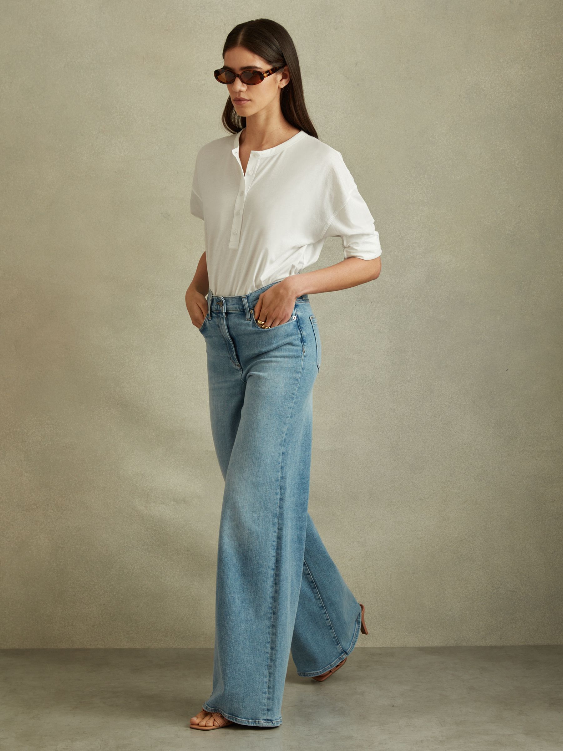 Cotton Henley Top in White - Image 3 of 6